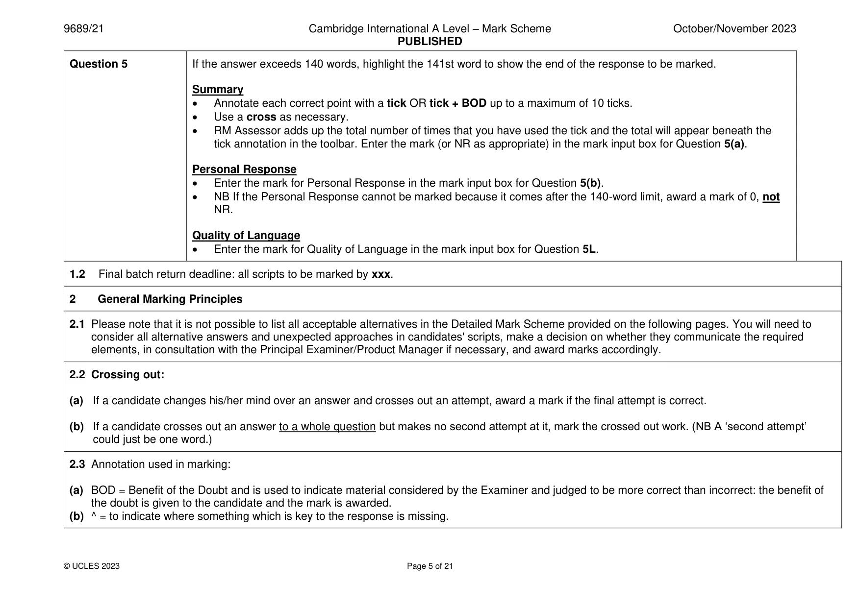 Mark scheme, page 5 of 21