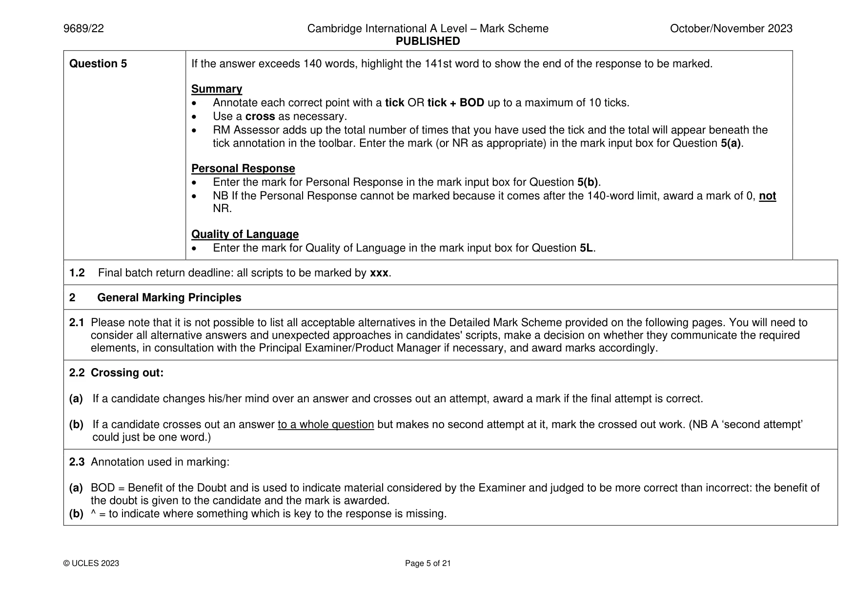 Mark scheme, page 5 of 21