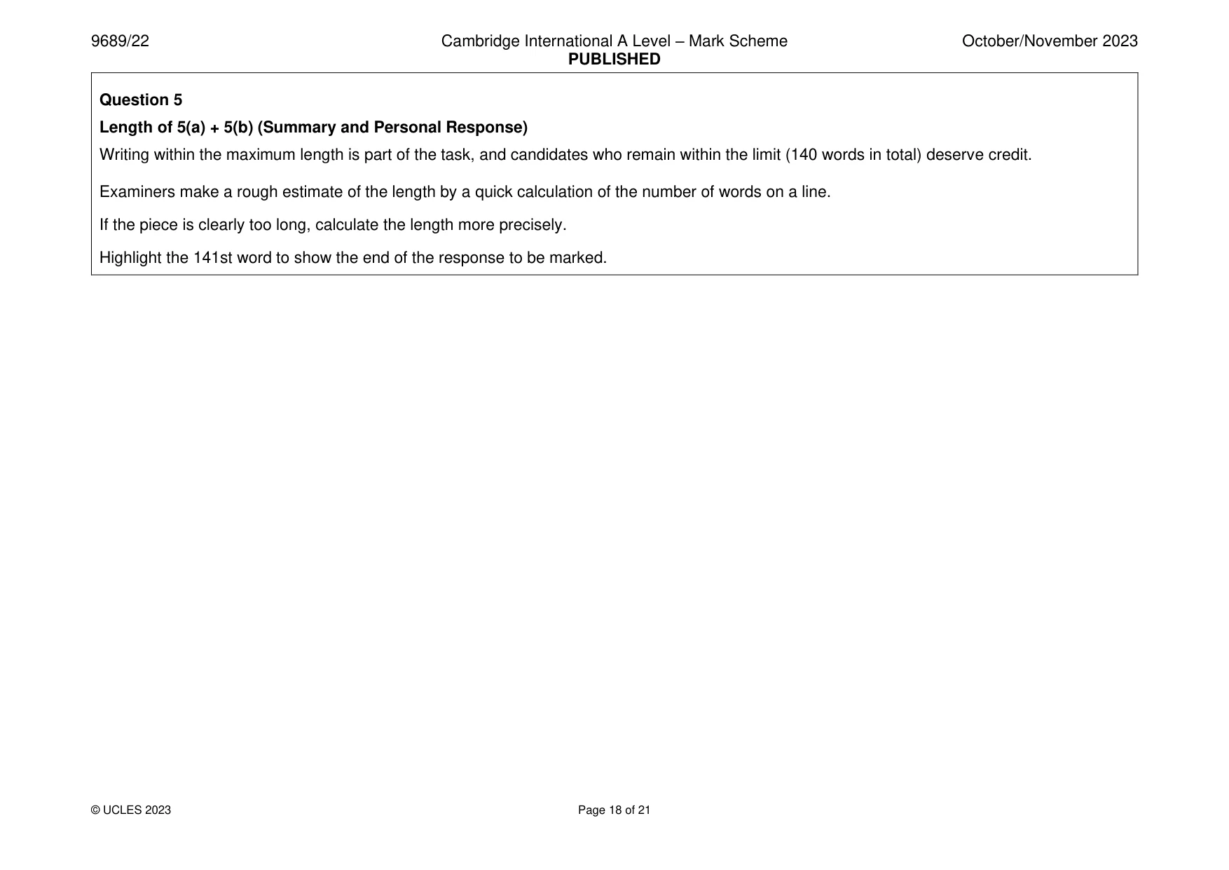 Mark scheme, page 18 of 21