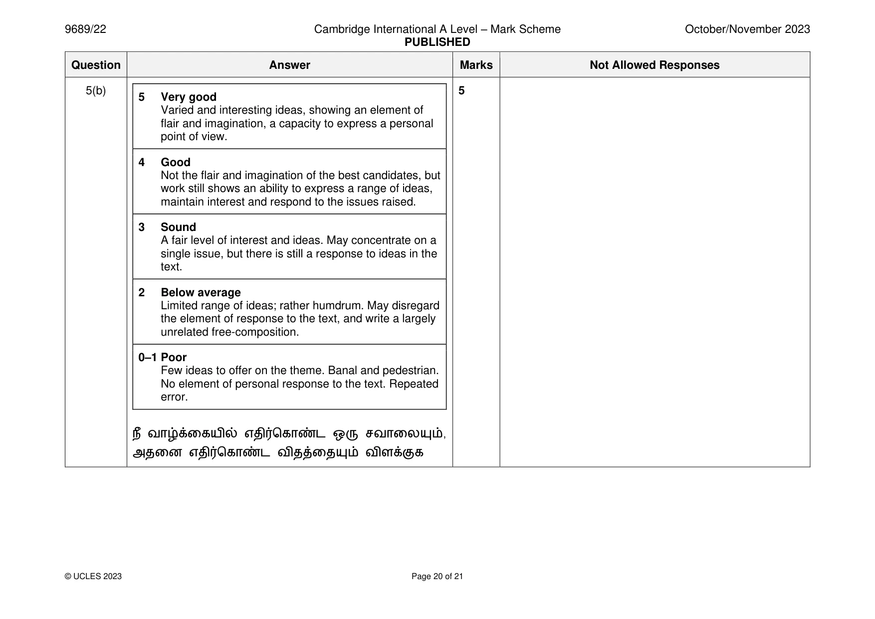 Mark scheme, page 20 of 21