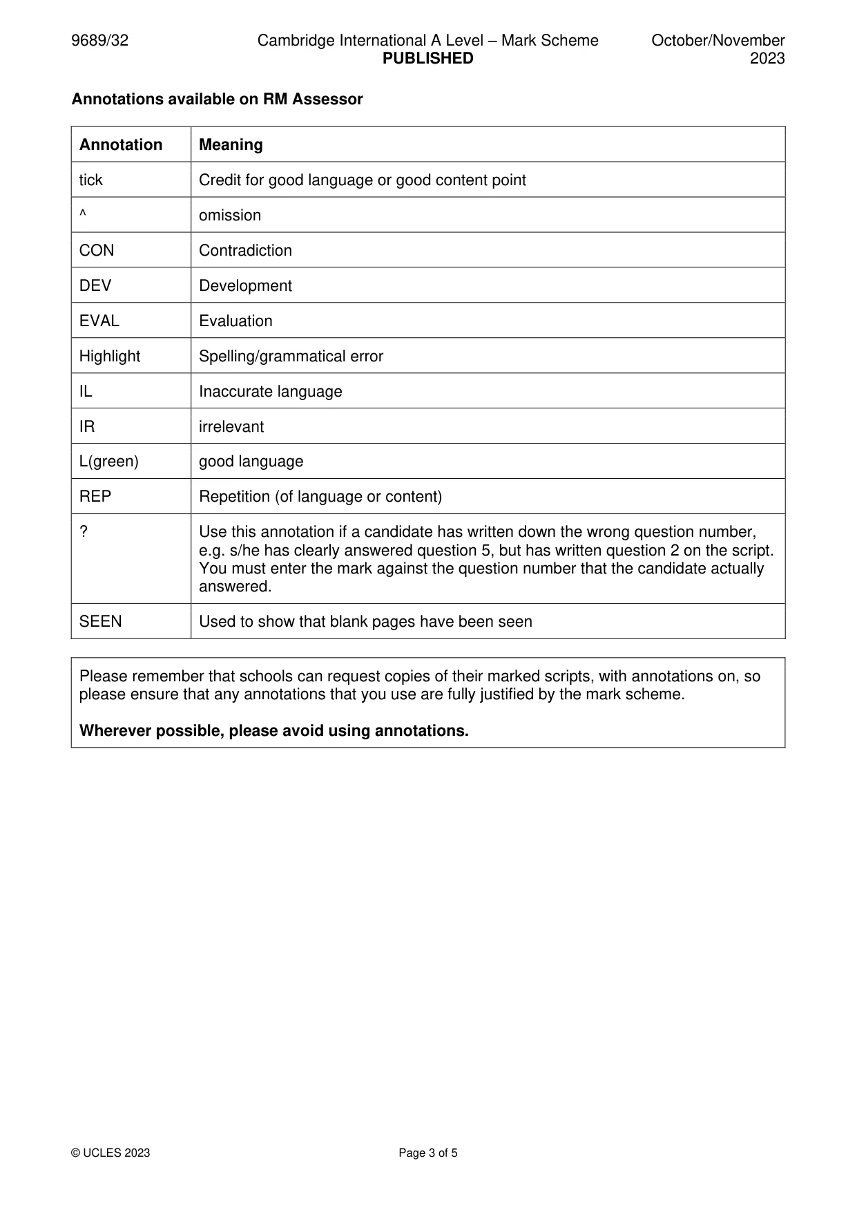 Mark scheme, page 3 of 5