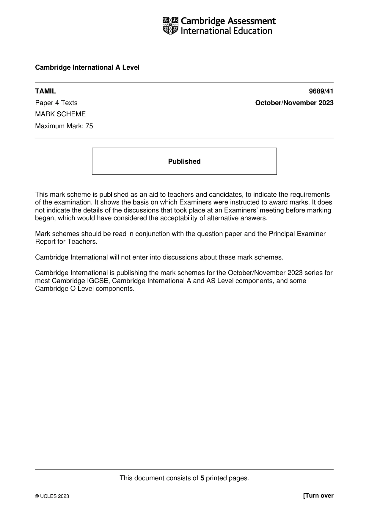 Mark scheme, page 1 of 5