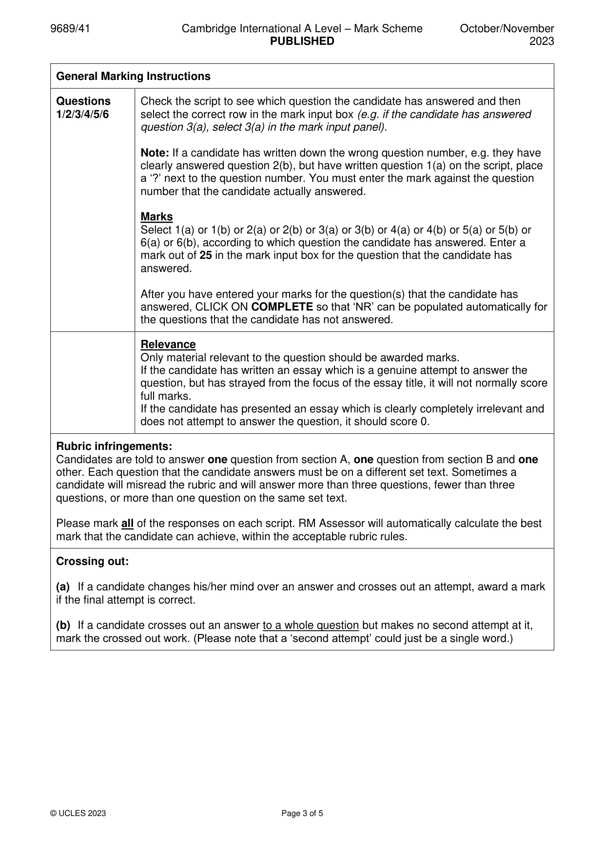Mark scheme, page 3 of 5