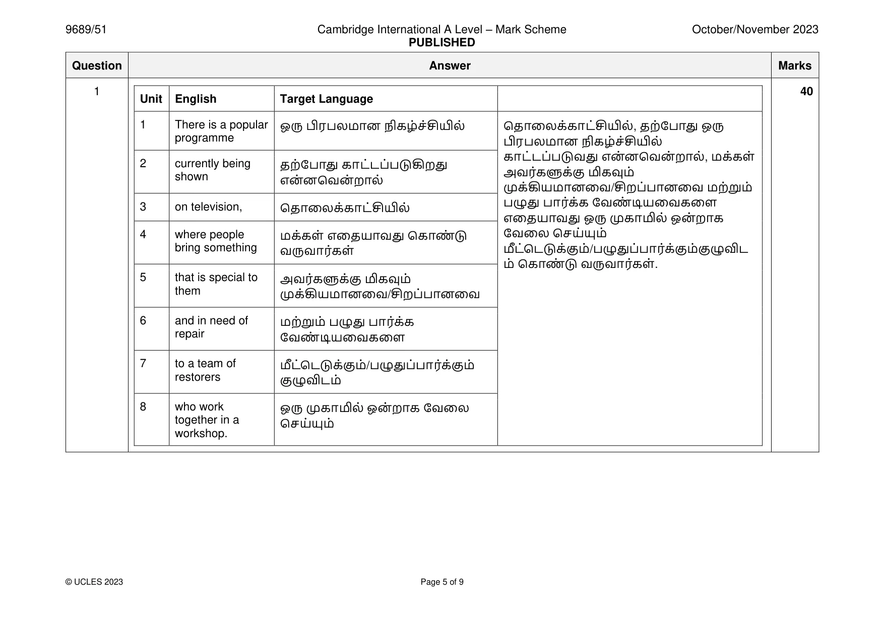 Mark scheme, page 5 of 9