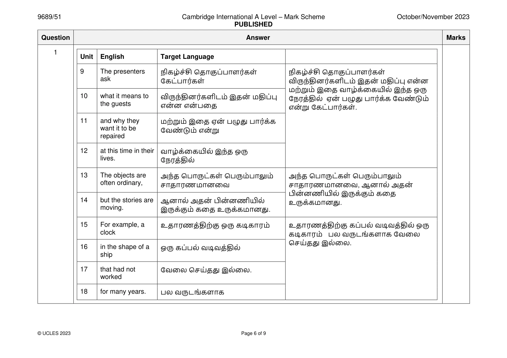 Mark scheme, page 6 of 9