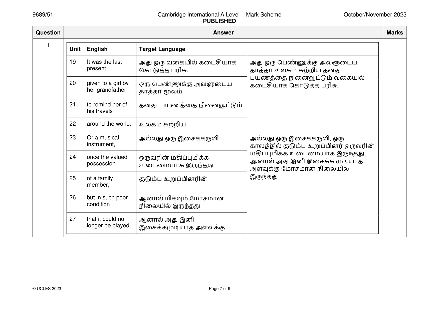 Mark scheme, page 7 of 9