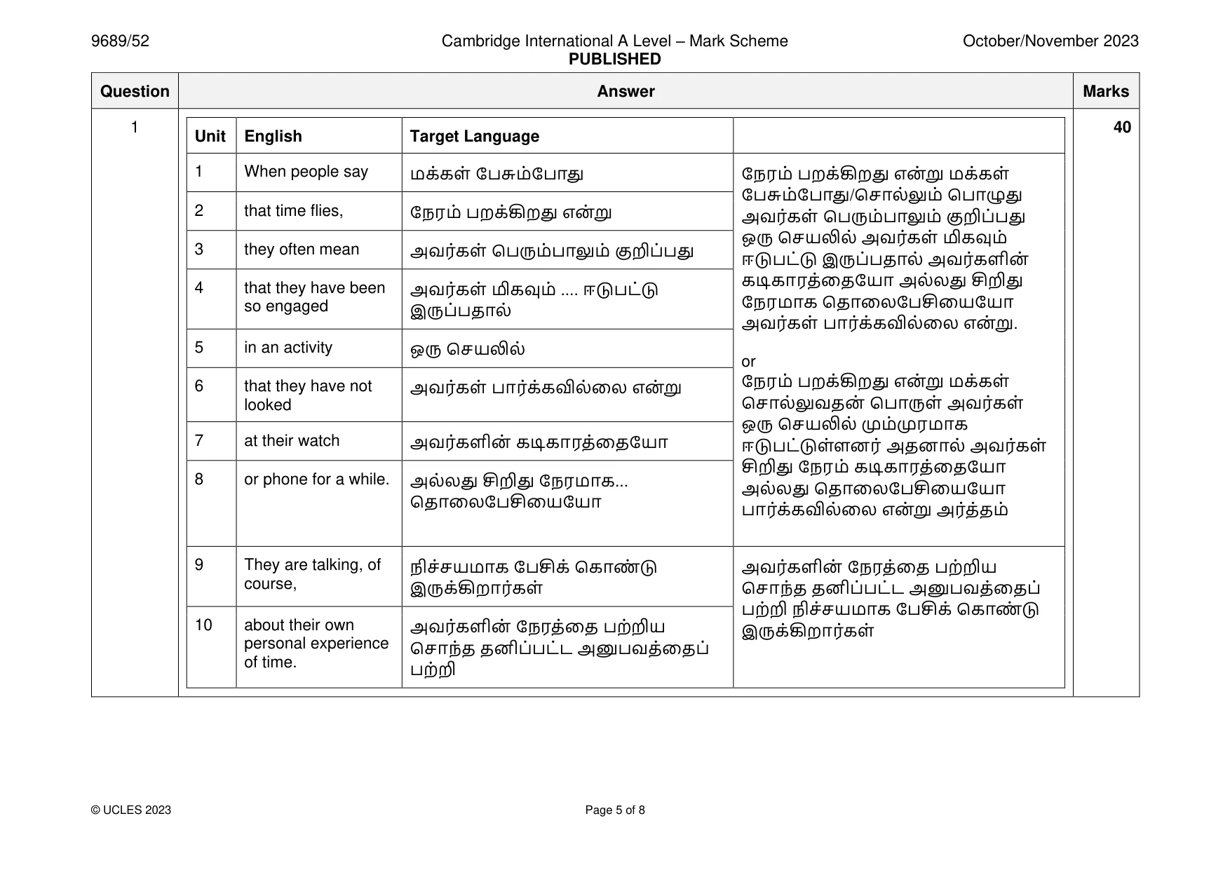 Mark scheme, page 5 of 8