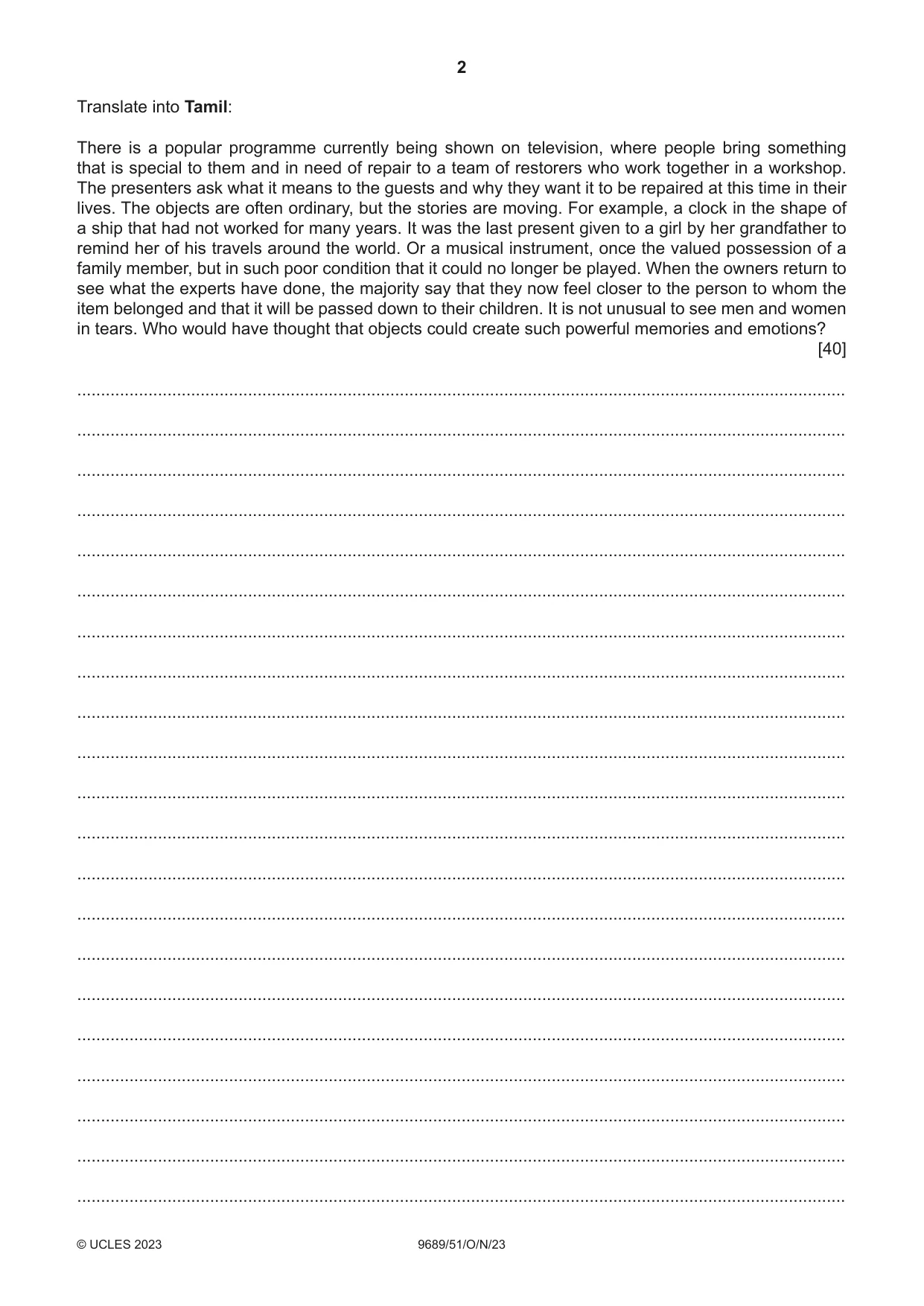 Cambridge A Level Tamil 9689 2023 Oct/Nov Paper 5 · Variant 1 question paper, page 2 of 4