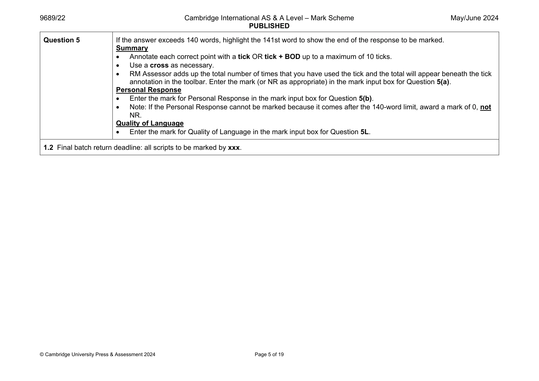 Mark scheme, page 5 of 19