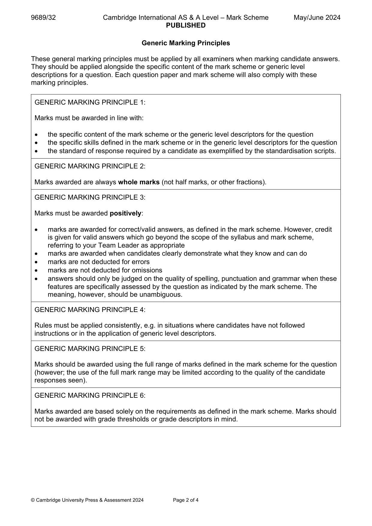Mark scheme, page 2 of 4