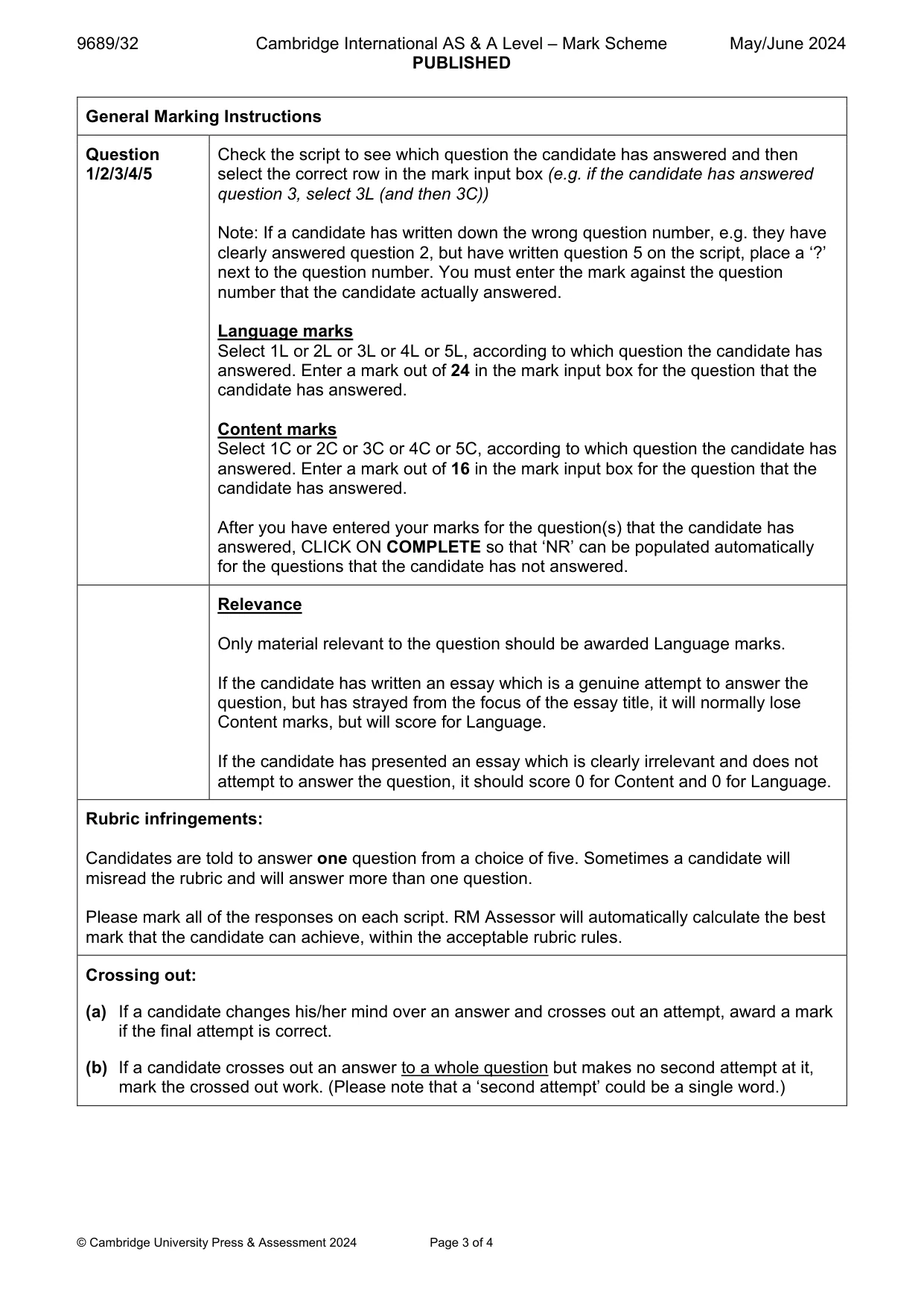 Mark scheme, page 3 of 4