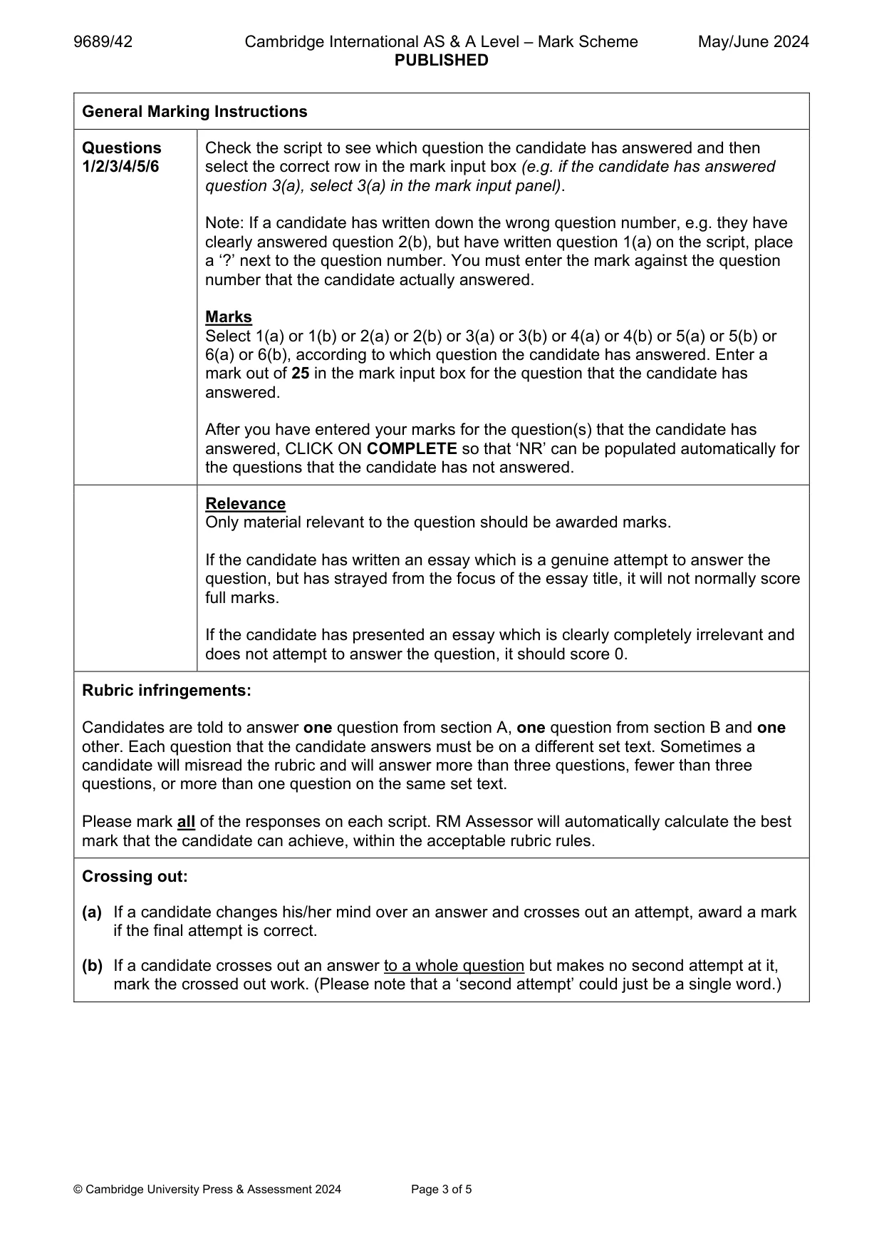 Mark scheme, page 3 of 5
