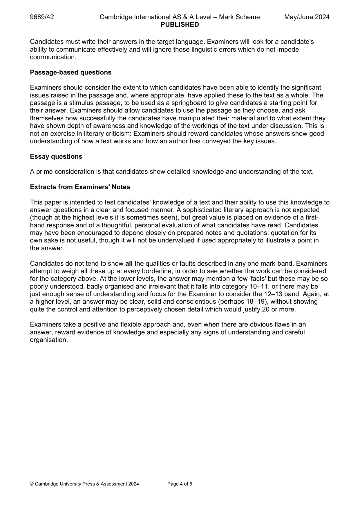 Mark scheme, page 4 of 5