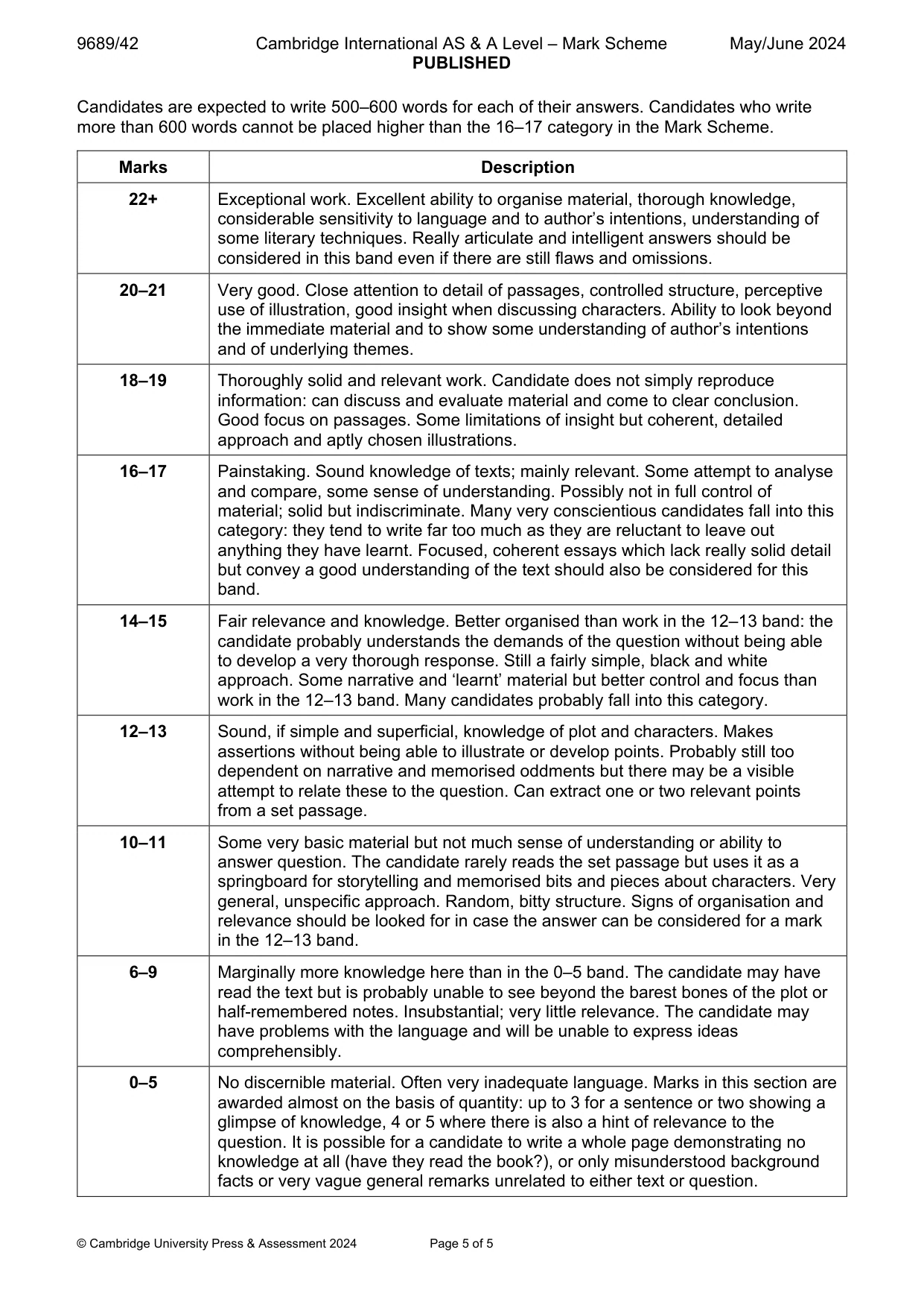 Mark scheme, page 5 of 5