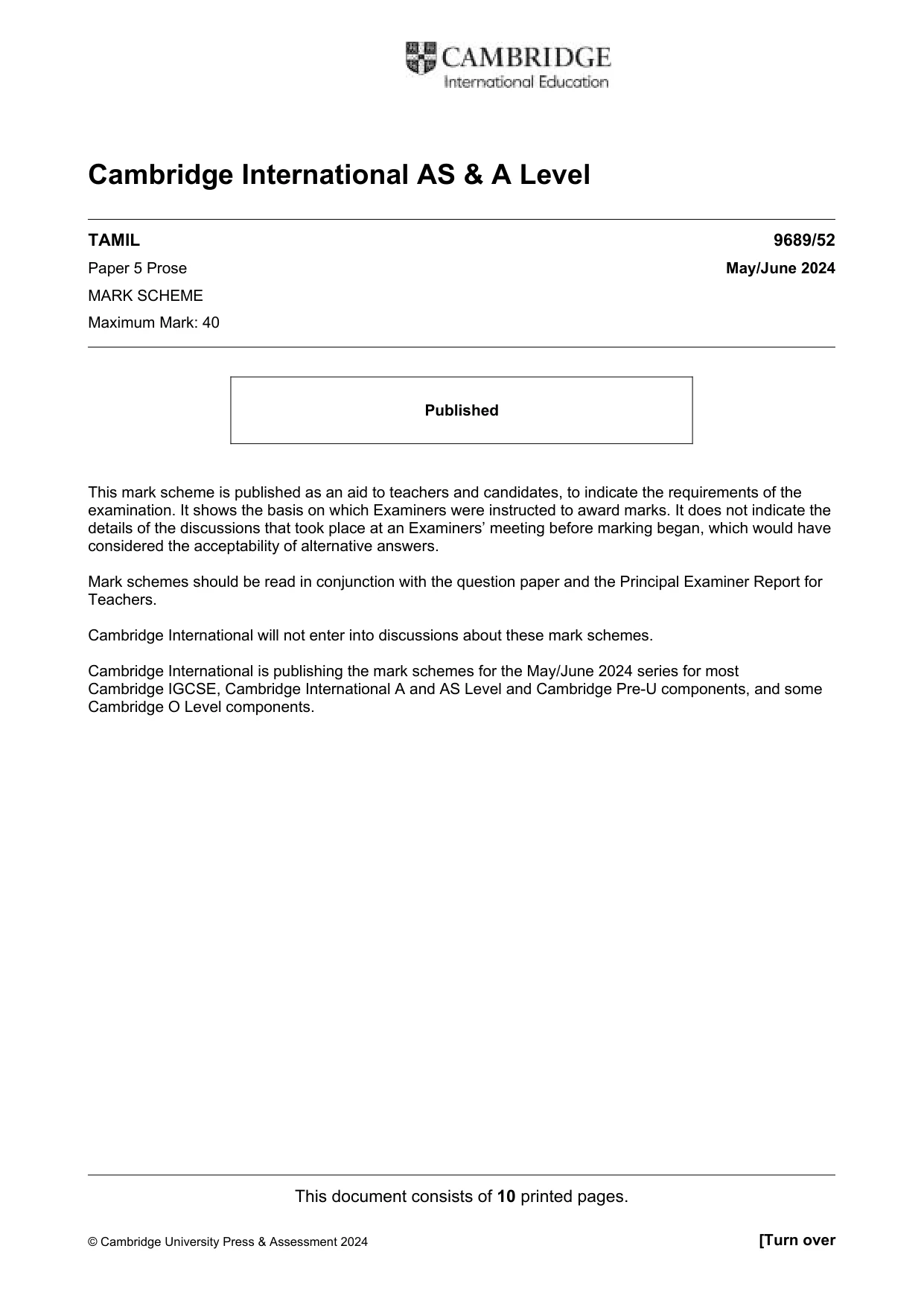 Mark scheme, page 1 of 10