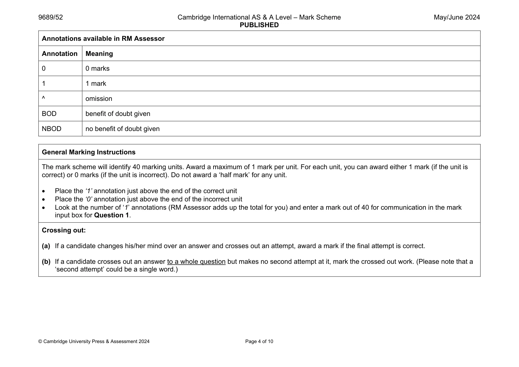 Mark scheme, page 4 of 10