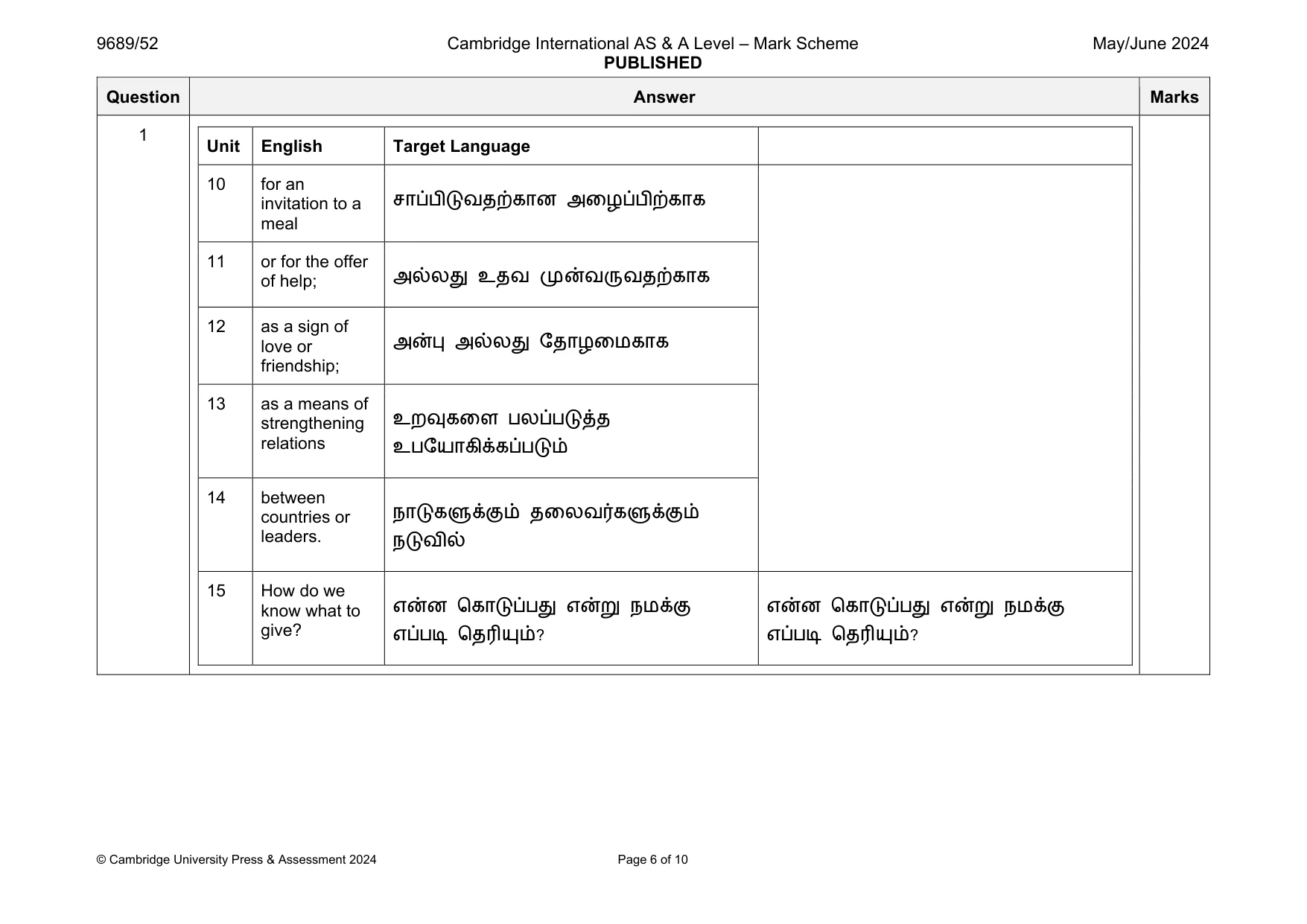 Mark scheme, page 6 of 10
