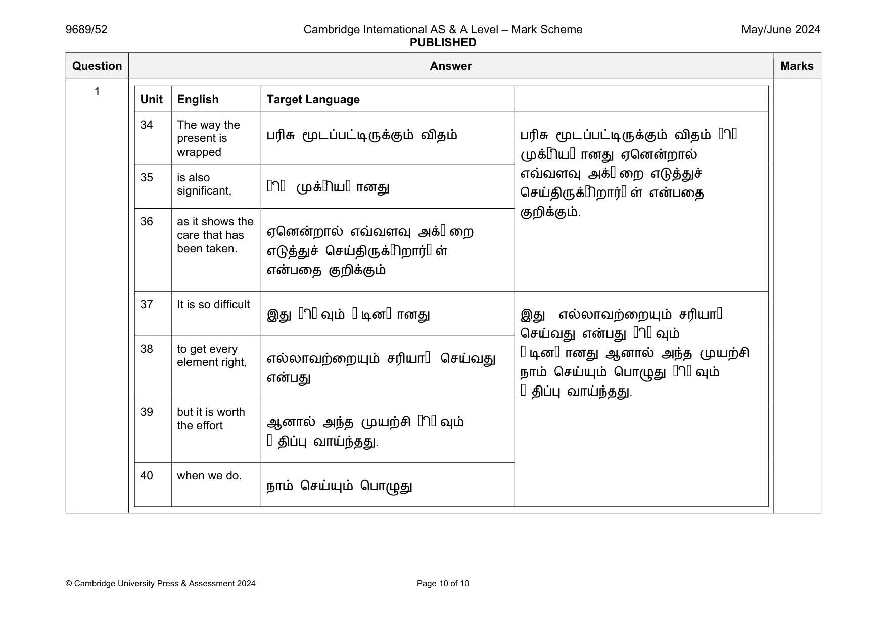 Mark scheme, page 10 of 10