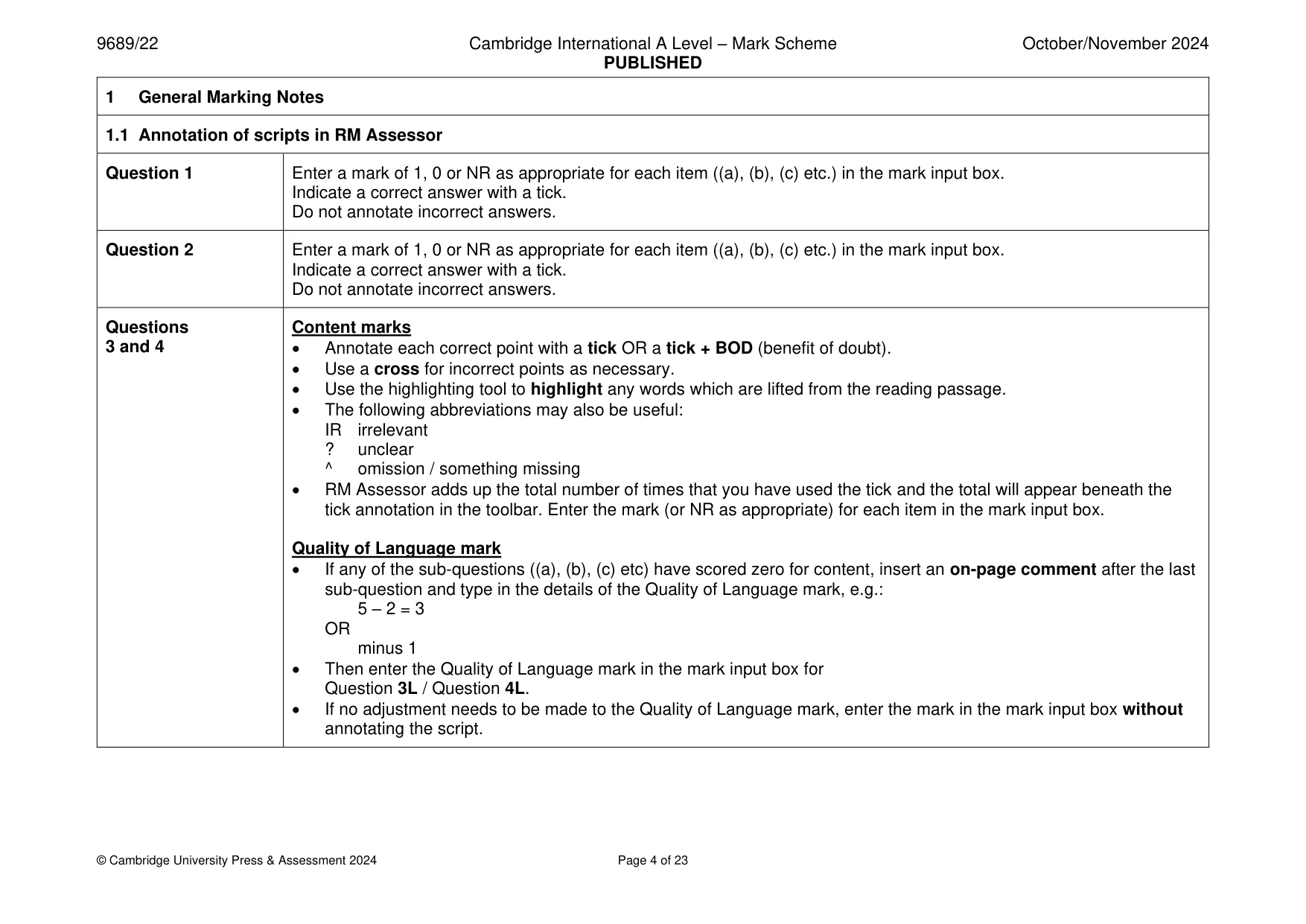 Mark scheme, page 4 of 23