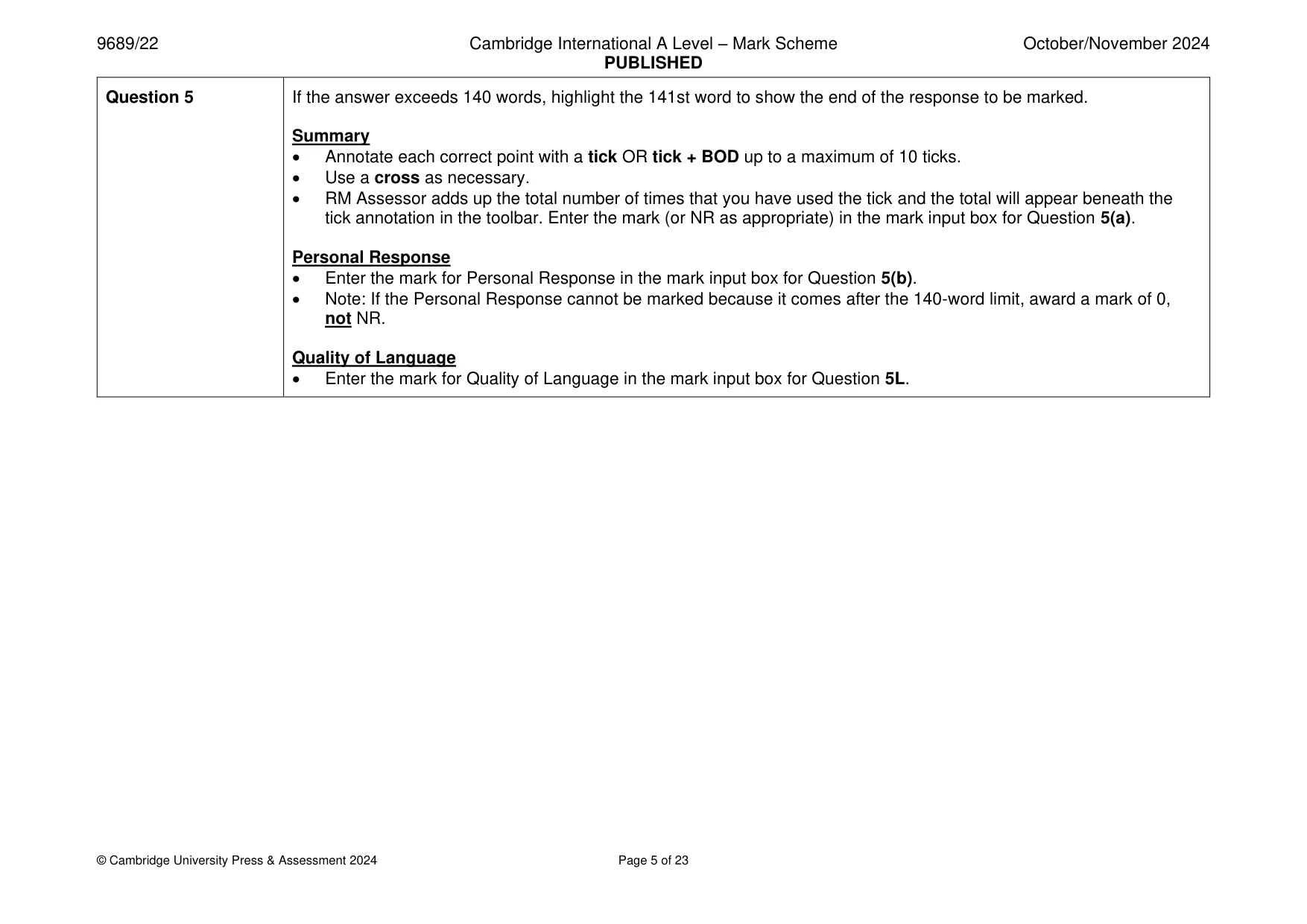 Mark scheme, page 5 of 23