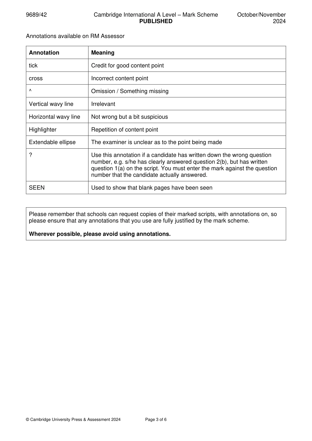 Mark scheme, page 3 of 6