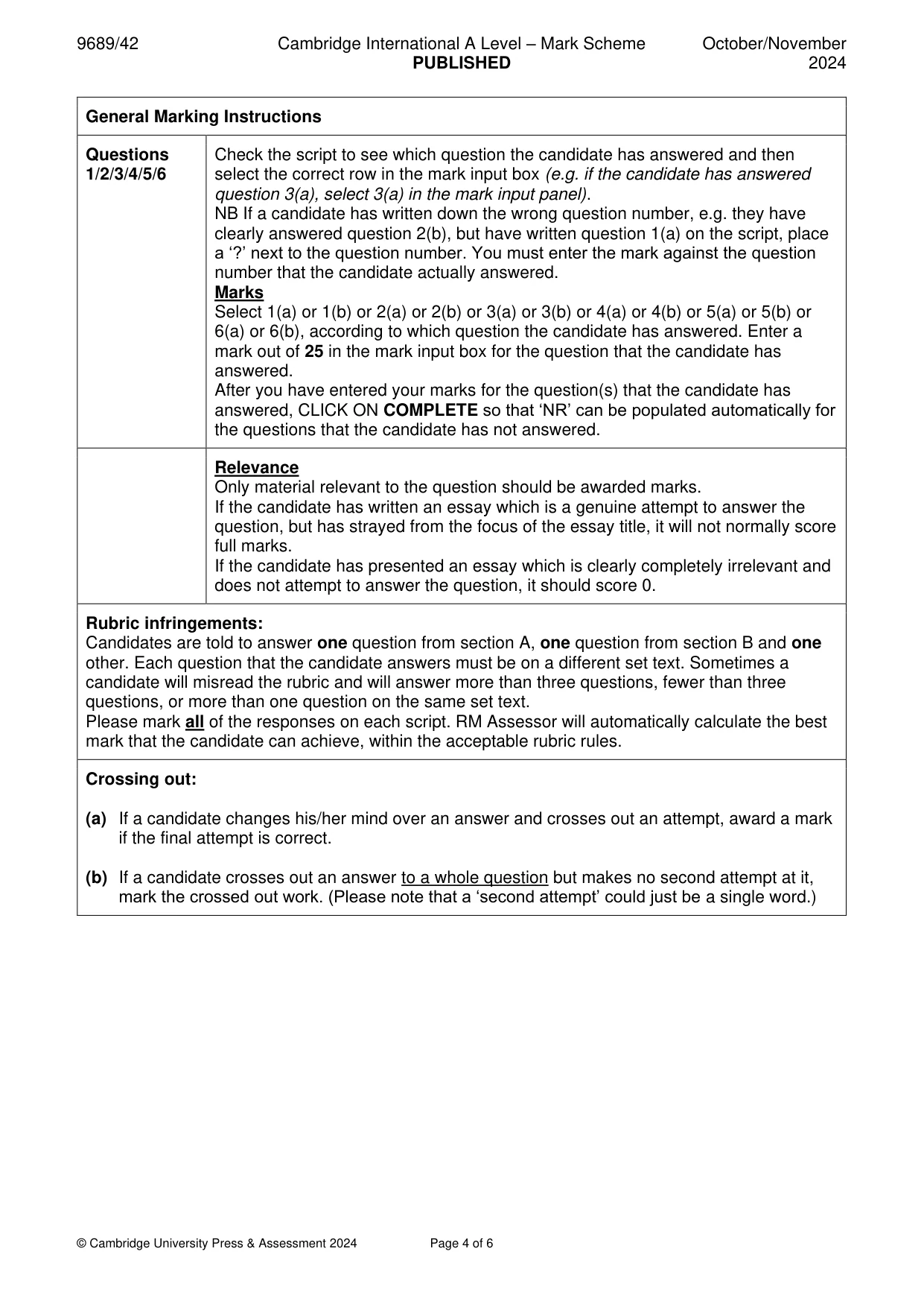 Mark scheme, page 4 of 6