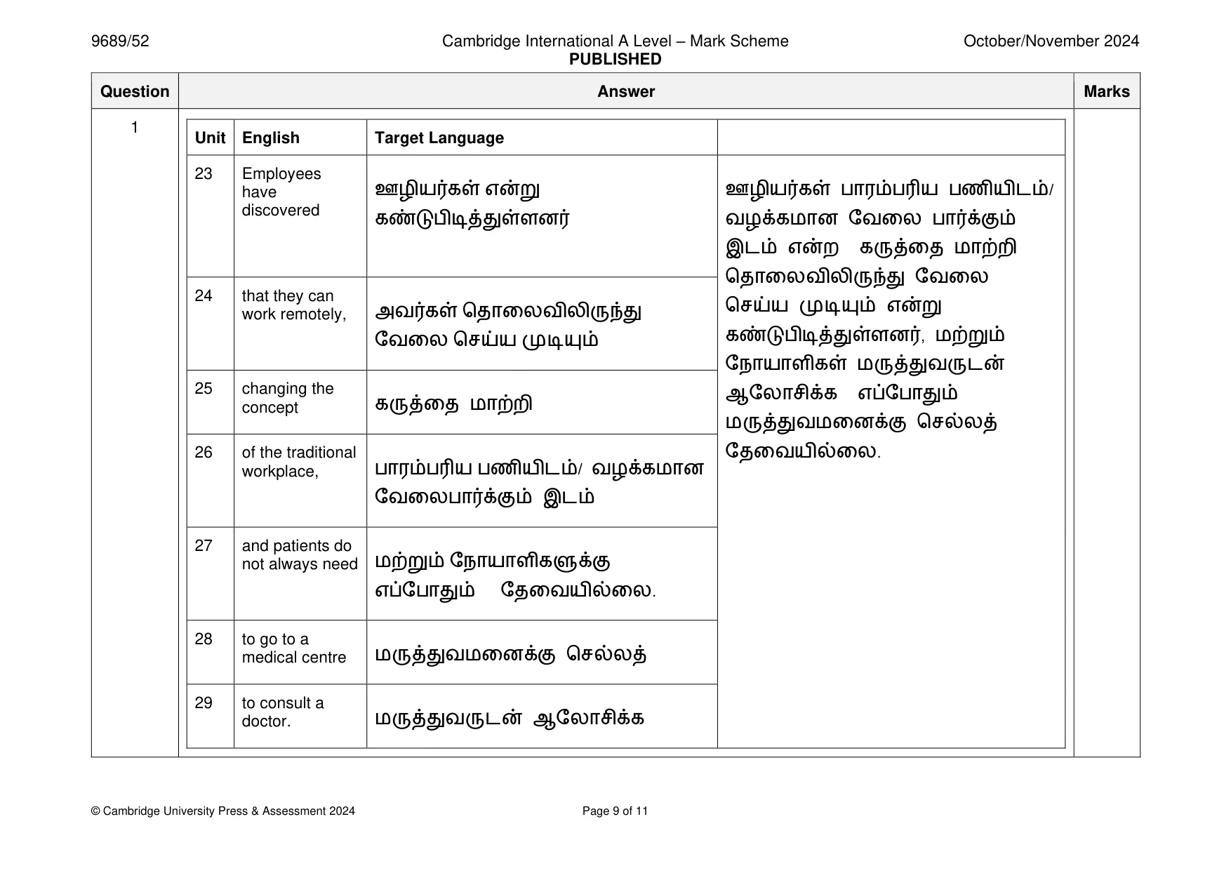 Mark scheme, page 9 of 11