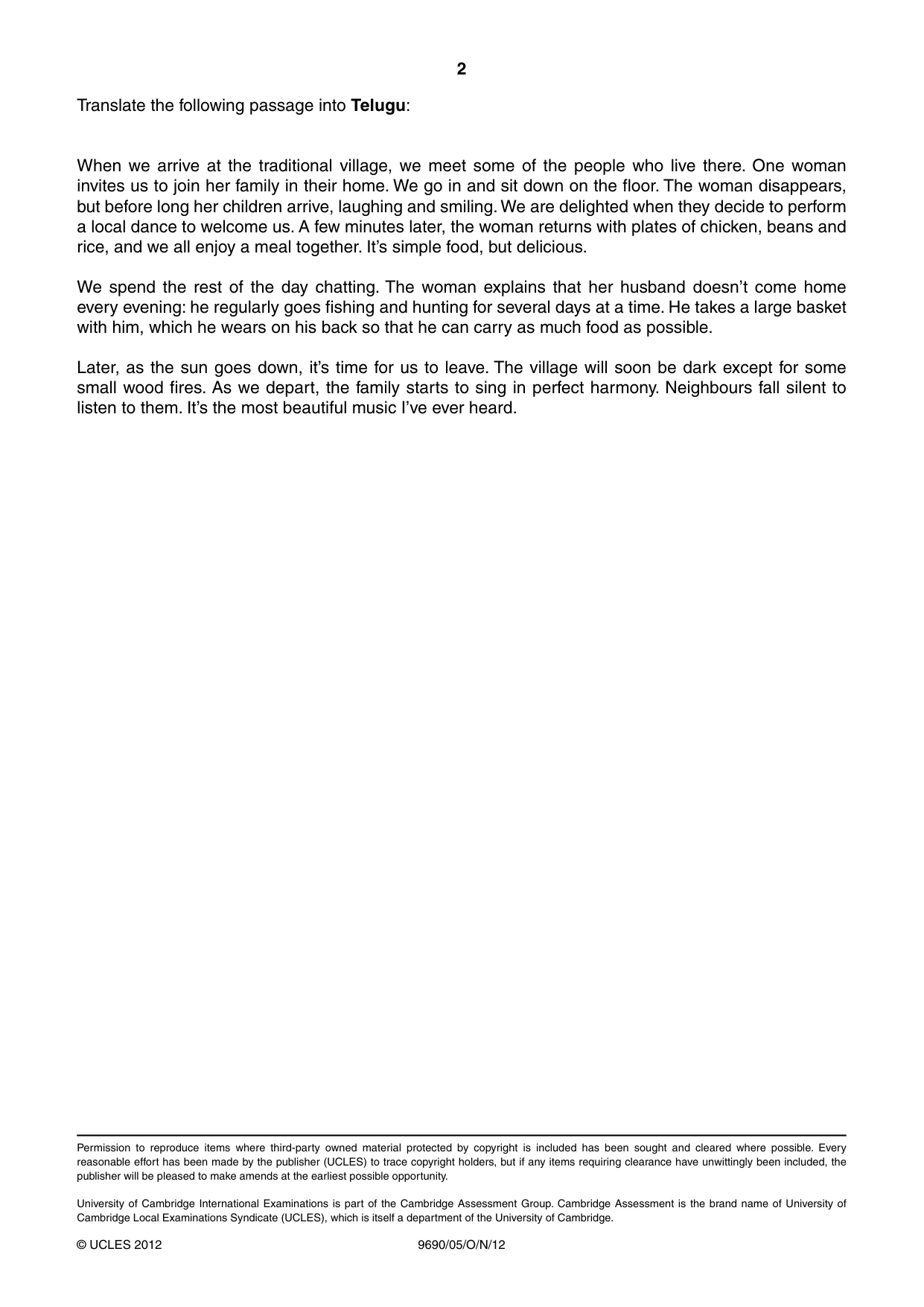 Cambridge A Level Telugu (A Level only) 9690 2012 Oct/Nov Paper 5 · Variant 1 question paper, page 2 of 2