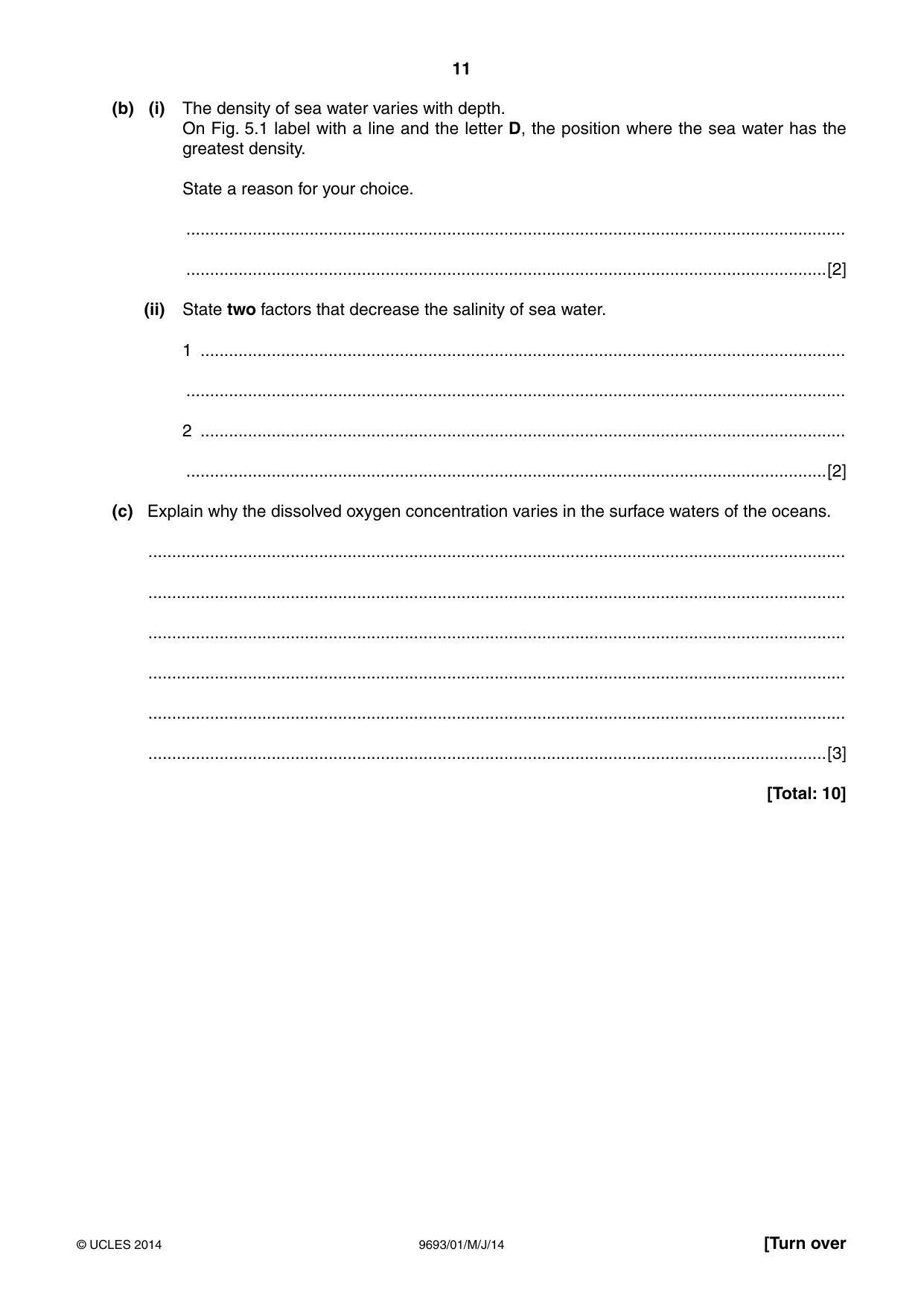 Cambridge A Level Marine Science 9693 2014 May/June Paper 1 · Variant 1 question paper, page 11 of 16