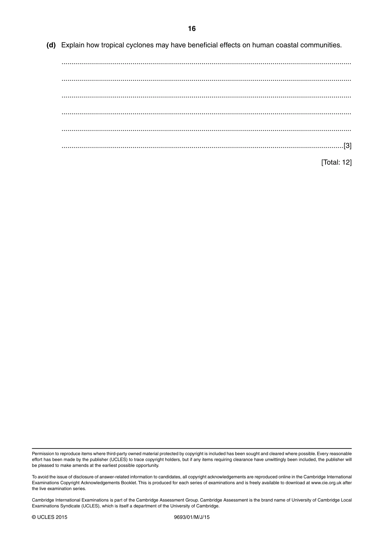 Cambridge A Level Marine Science 9693 2015 May/June Paper 1 · Variant 1 question paper, page 16 of 16