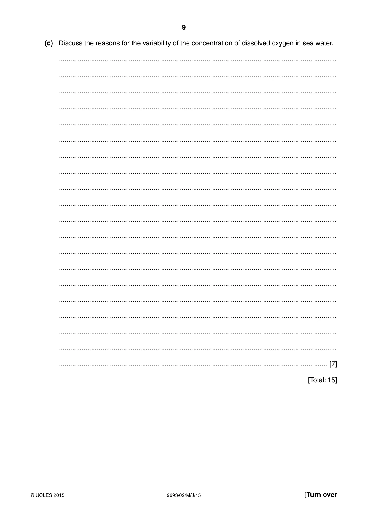 Cambridge A Level Marine Science 9693 2015 May/June Paper 2 · Variant 1 question paper, page 9 of 12