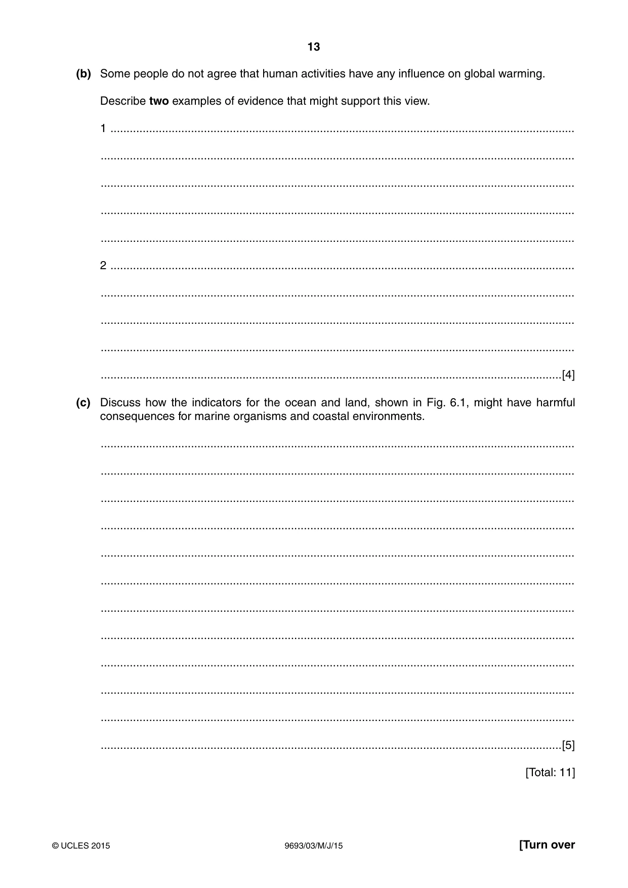 Cambridge A Level Marine Science 9693 2015 May/June Paper 3 · Variant 1 question paper, page 13 of 16