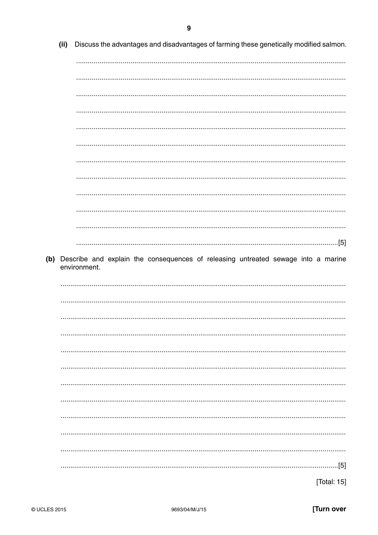 Cambridge A Level Marine Science 9693 2015 May/June Paper 4 · Variant 1 question paper, page 9 of 12