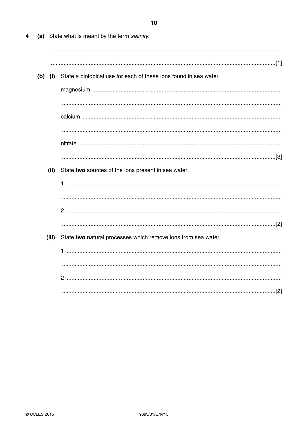 Cambridge A Level Marine Science 9693 2015 Oct/Nov Paper 1 · Variant 1 question paper, page 10 of 16