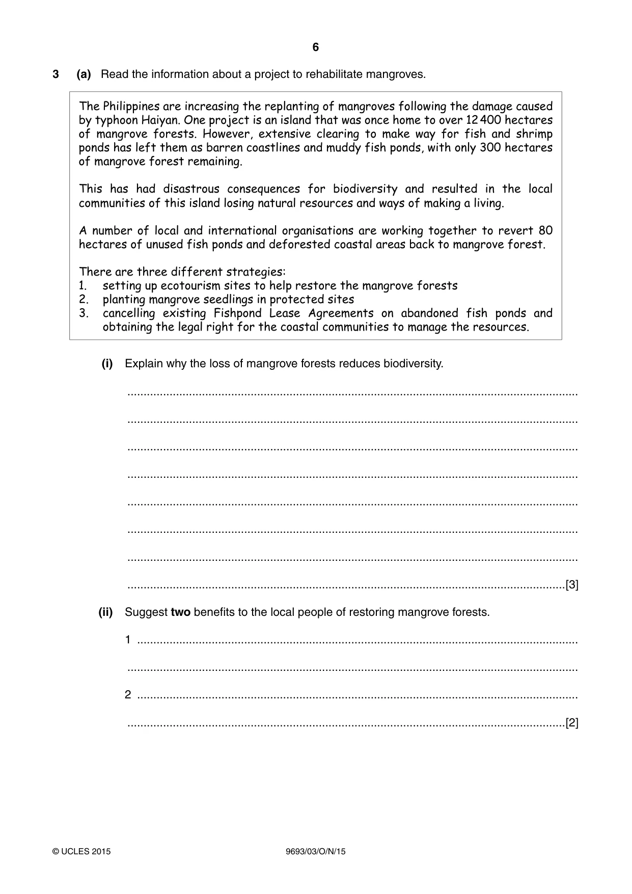 Cambridge A Level Marine Science 9693 2015 Oct/Nov Paper 3 · Variant 1 question paper, page 6 of 16