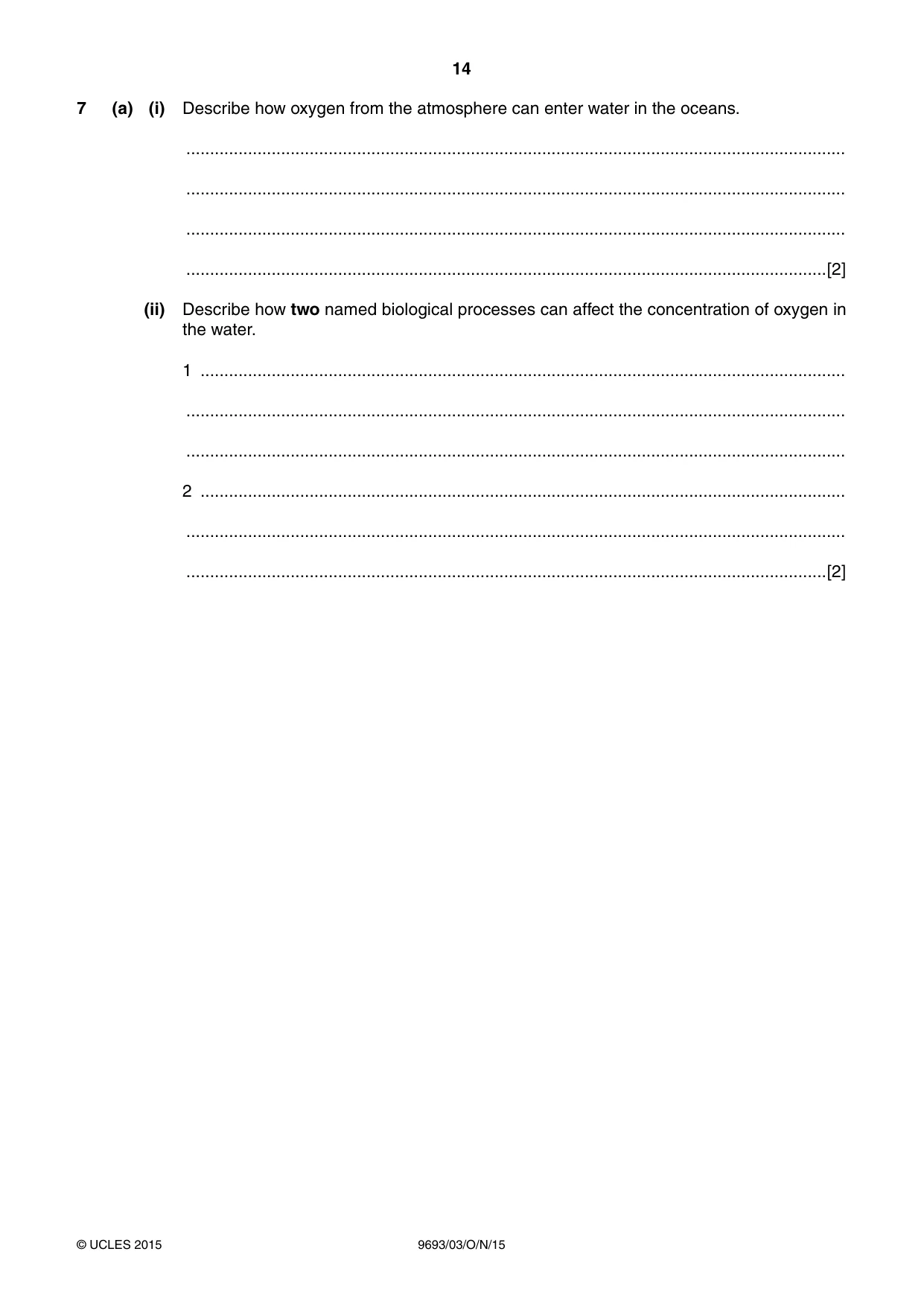Cambridge A Level Marine Science 9693 2015 Oct/Nov Paper 3 · Variant 1 question paper, page 14 of 16