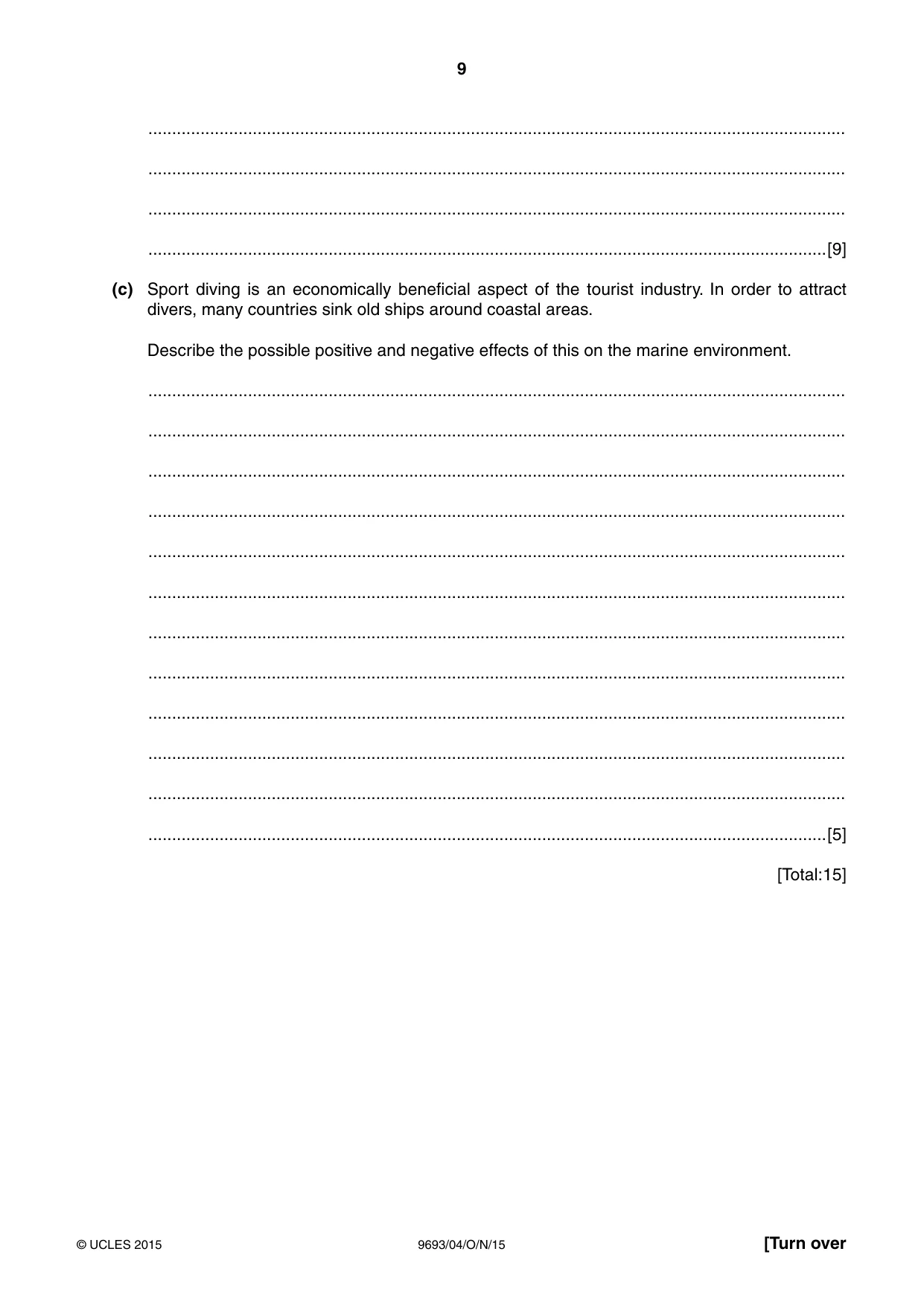 Cambridge A Level Marine Science 9693 2015 Oct/Nov Paper 4 · Variant 1 question paper, page 9 of 12