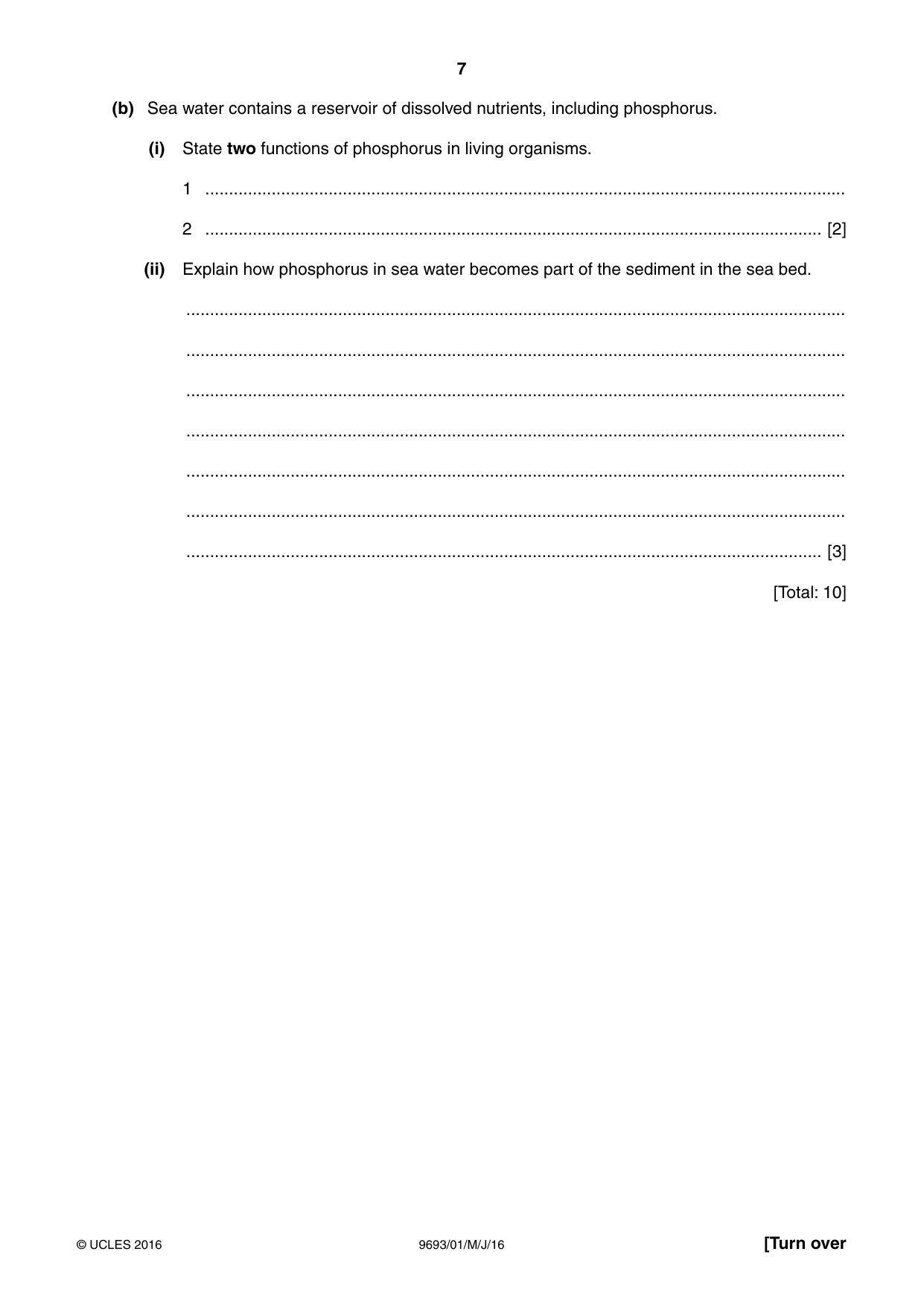 Cambridge A Level Marine Science 9693 2016 May/June Paper 1 · Variant 0 question paper, page 7 of 16
