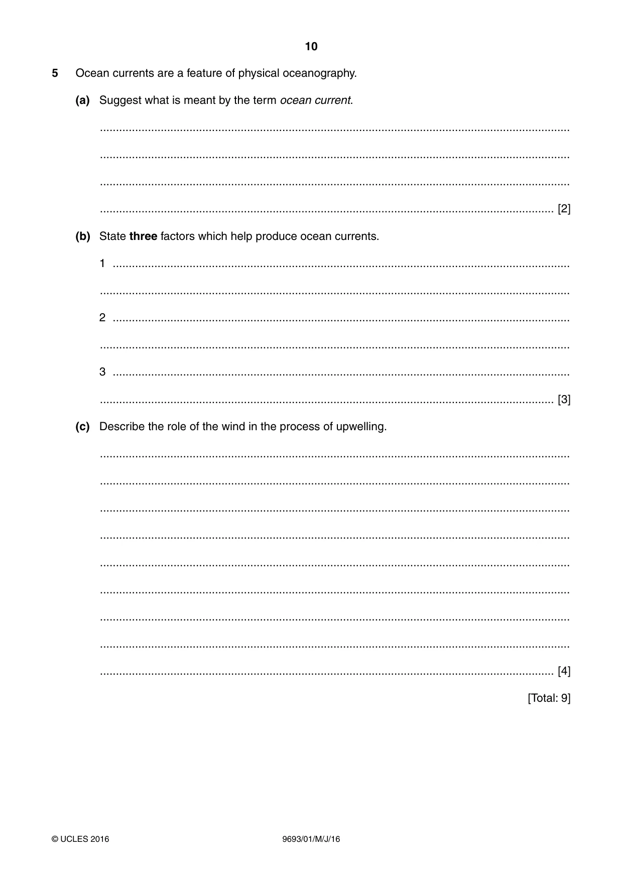 Cambridge A Level Marine Science 9693 2016 May/June Paper 1 · Variant 0 question paper, page 10 of 16