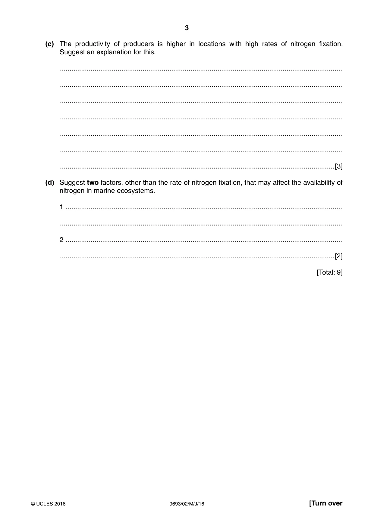 Cambridge A Level Marine Science 9693 2016 May/June Paper 2 · Variant 0 question paper, page 3 of 12