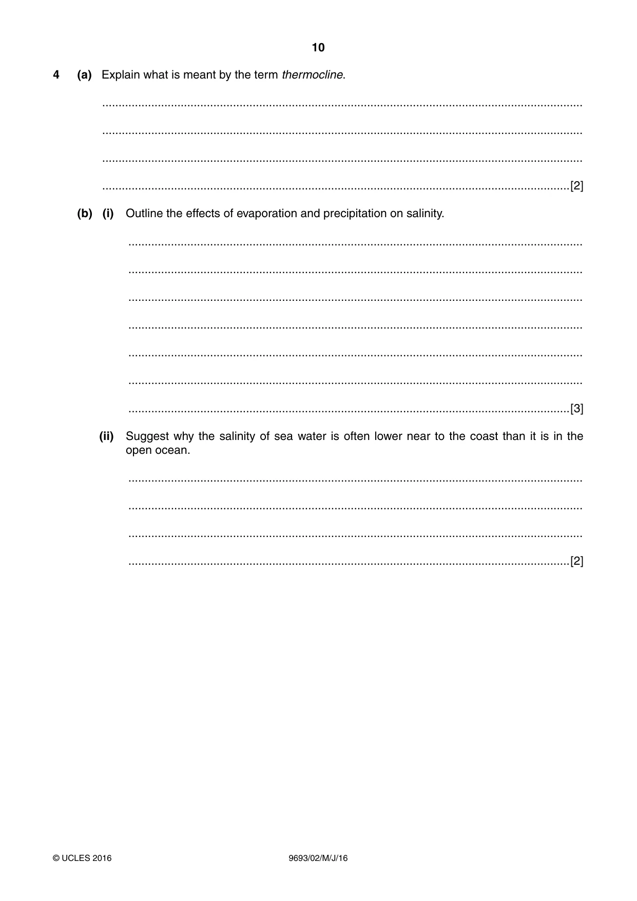 Cambridge A Level Marine Science 9693 2016 May/June Paper 2 · Variant 0 question paper, page 10 of 12