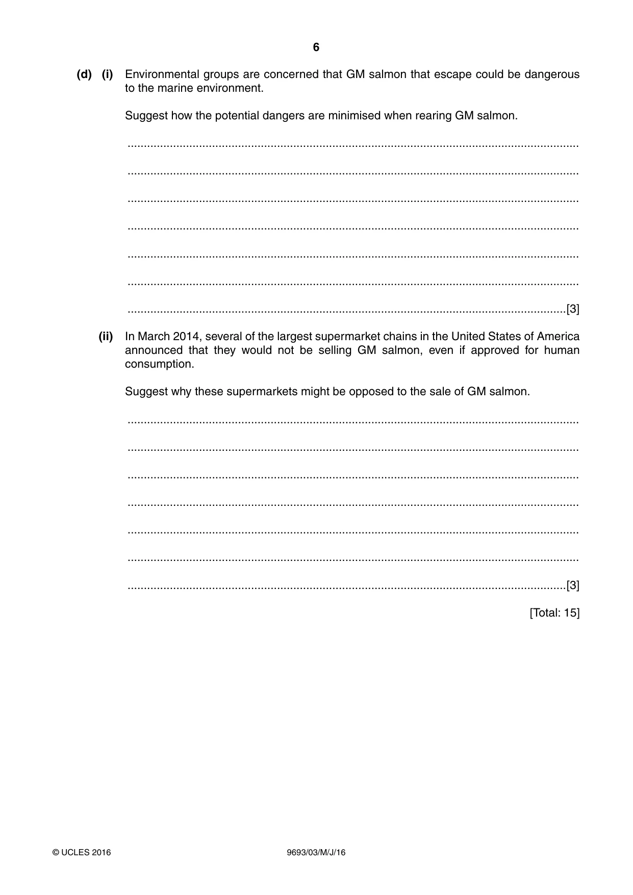 Cambridge A Level Marine Science 9693 2016 May/June Paper 3 · Variant 0 question paper, page 6 of 16