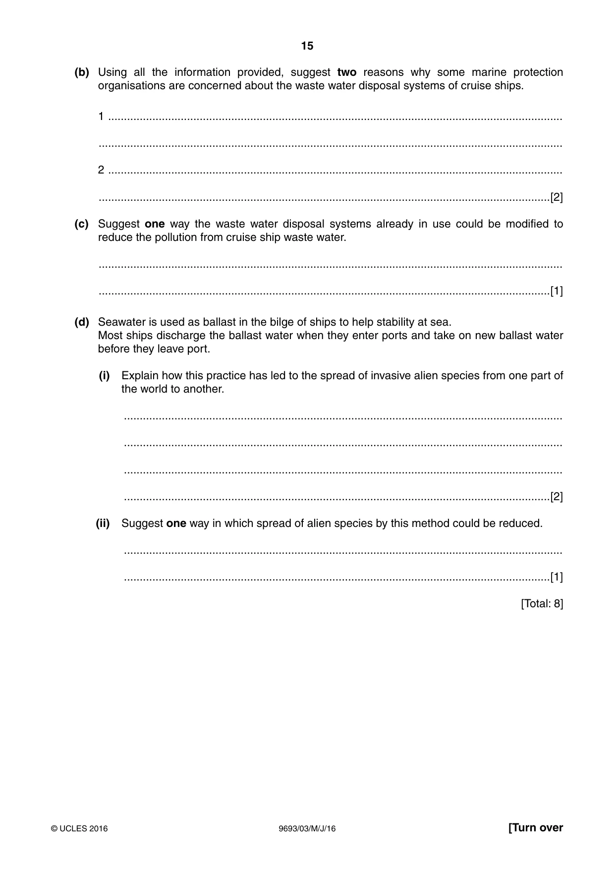 Cambridge A Level Marine Science 9693 2016 May/June Paper 3 · Variant 0 question paper, page 15 of 16