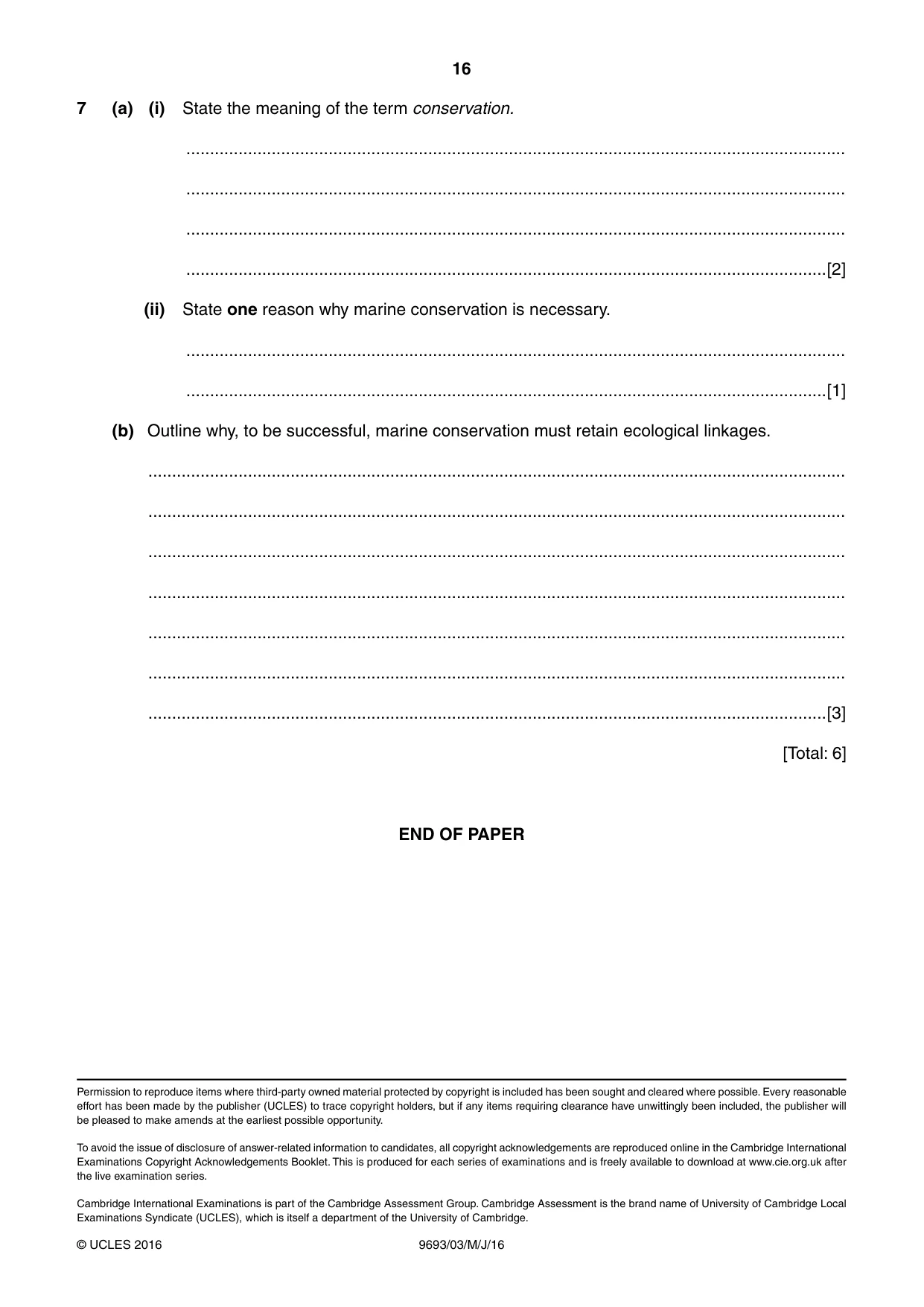 Cambridge A Level Marine Science 9693 2016 May/June Paper 3 · Variant 0 question paper, page 16 of 16