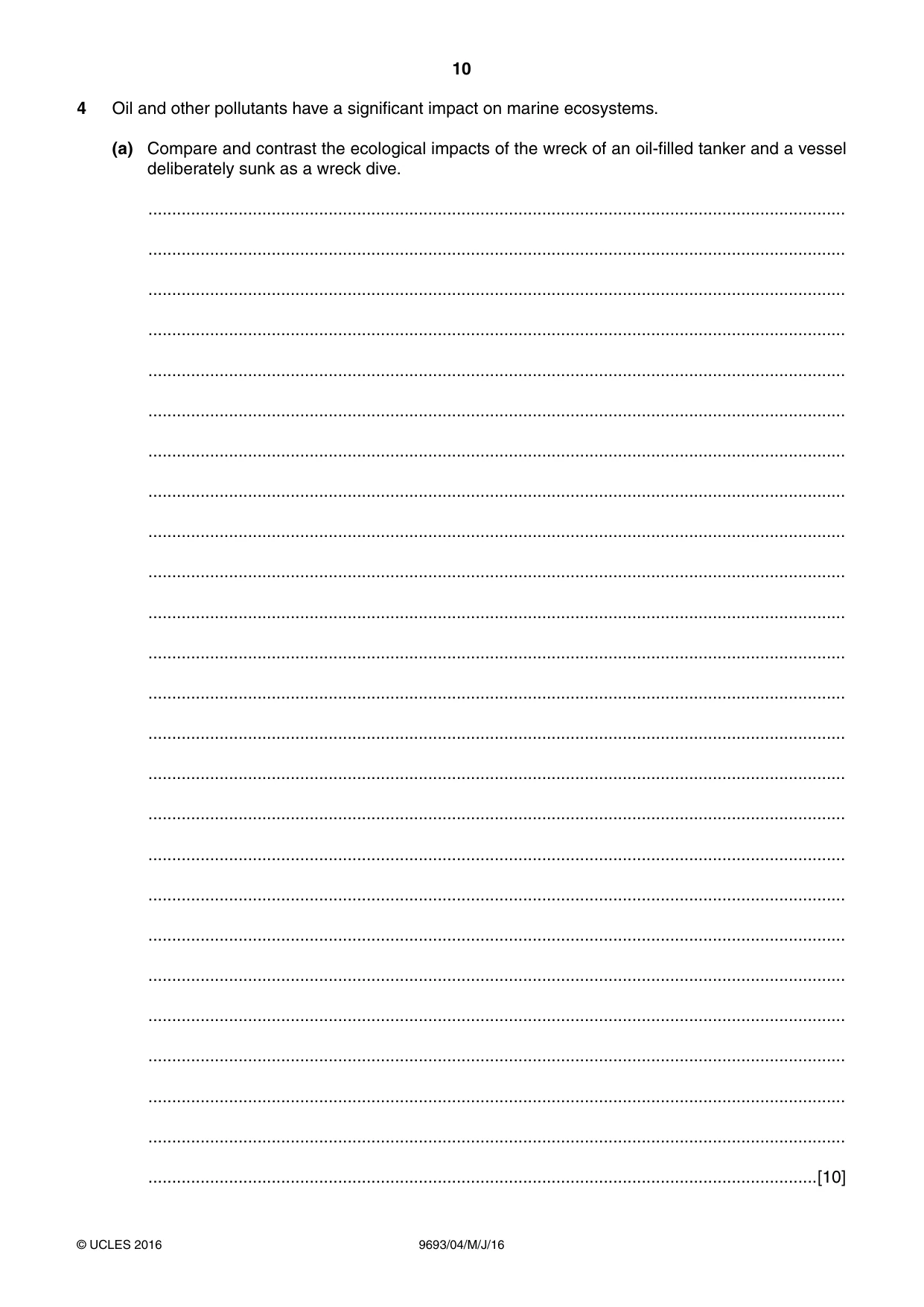 Cambridge A Level Marine Science 9693 2016 May/June Paper 4 · Variant 0 question paper, page 10 of 12