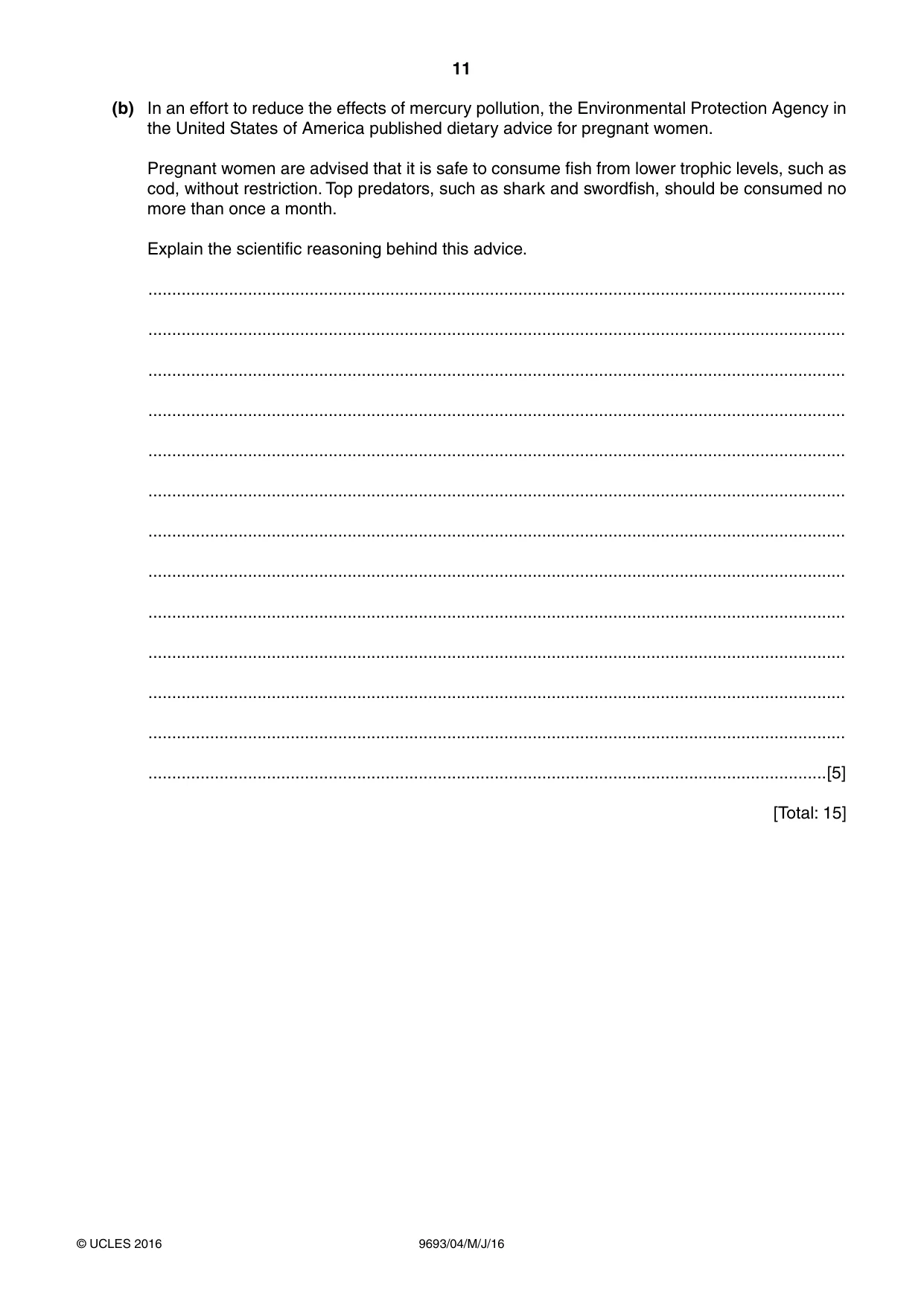 Cambridge A Level Marine Science 9693 2016 May/June Paper 4 · Variant 0 question paper, page 11 of 12
