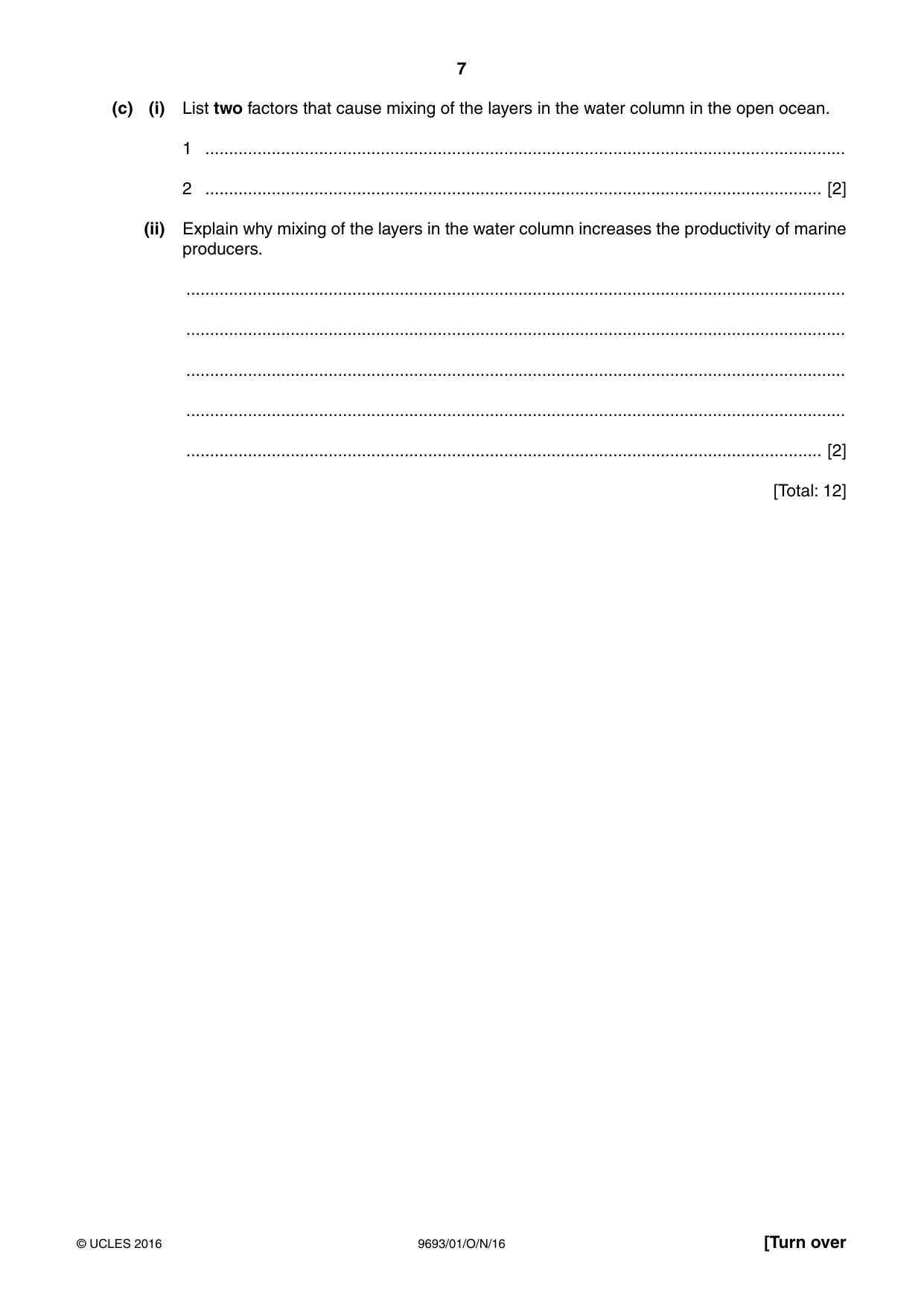 Cambridge A Level Marine Science 9693 2016 Oct/Nov Paper 1 · Variant 1 question paper, page 7 of 16