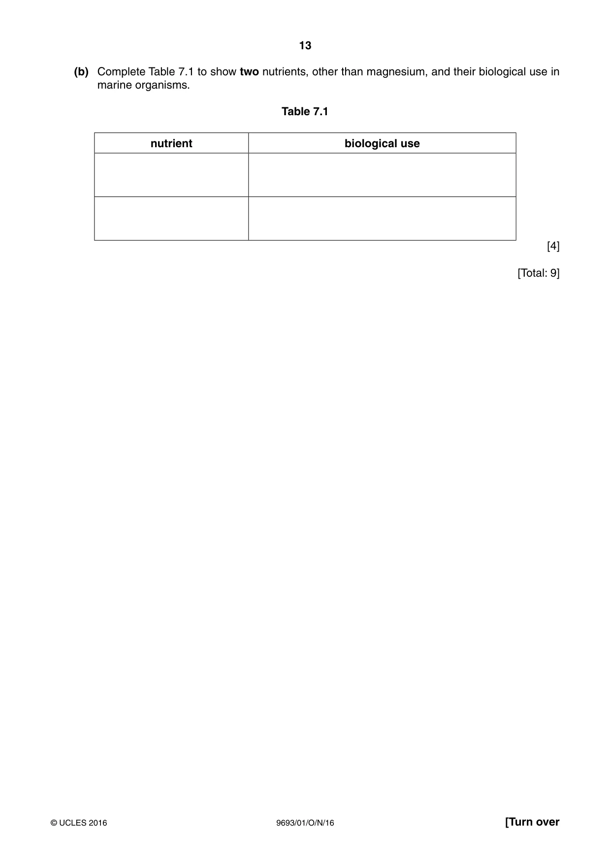 Cambridge A Level Marine Science 9693 2016 Oct/Nov Paper 1 · Variant 1 question paper, page 13 of 16