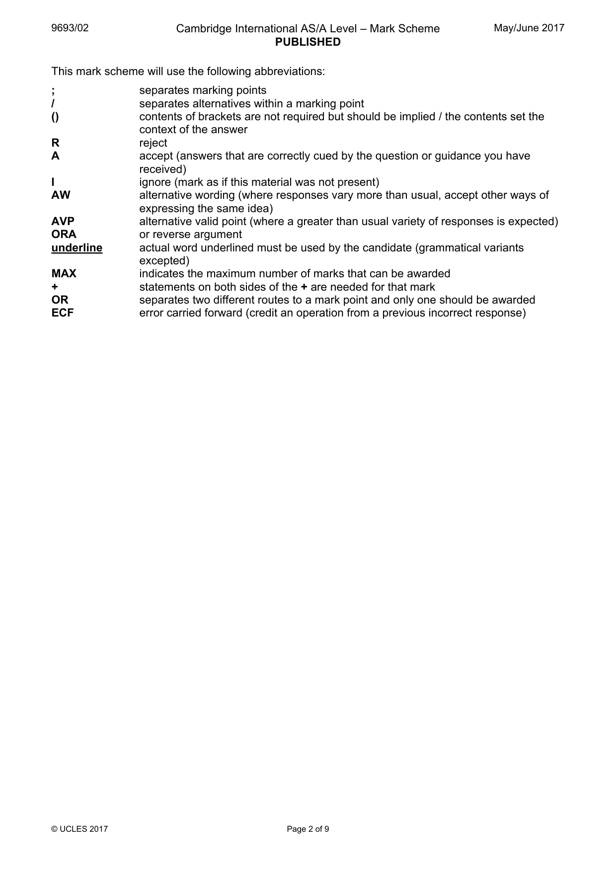 Mark scheme, page 2 of 9