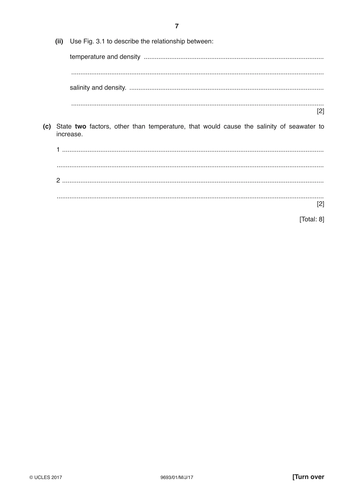 Cambridge A Level Marine Science 9693 2017 May/June Paper 1 · Variant 1 question paper, page 7 of 20